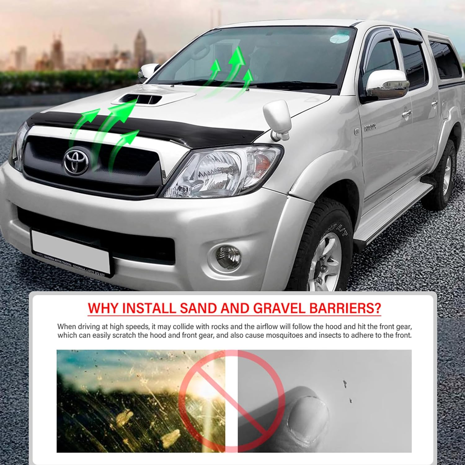 SUERAUTO4X4 Bonnet Protector for Toyota Hilux N70 2005-2011 SR5 SR Workmate Vigo Accessories, Tinted Black Smoked Bonnet Stone Guard Protector Trim Cover Car Exterior Injection image number 1