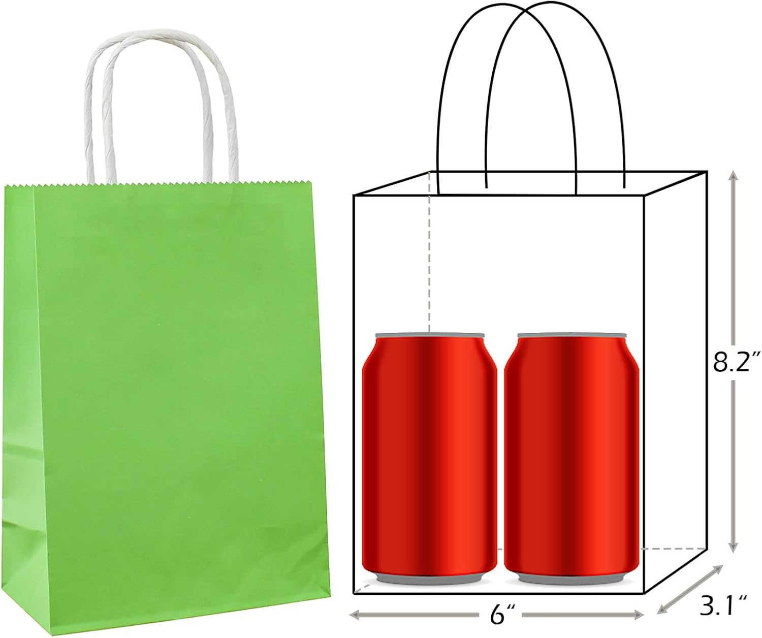 25 PCS Small Gift Bags Green Kraft Paper Bags with Handles for Party Favor Supplies by ADIDO EVA (8.2 X 6 X 3.1 In)