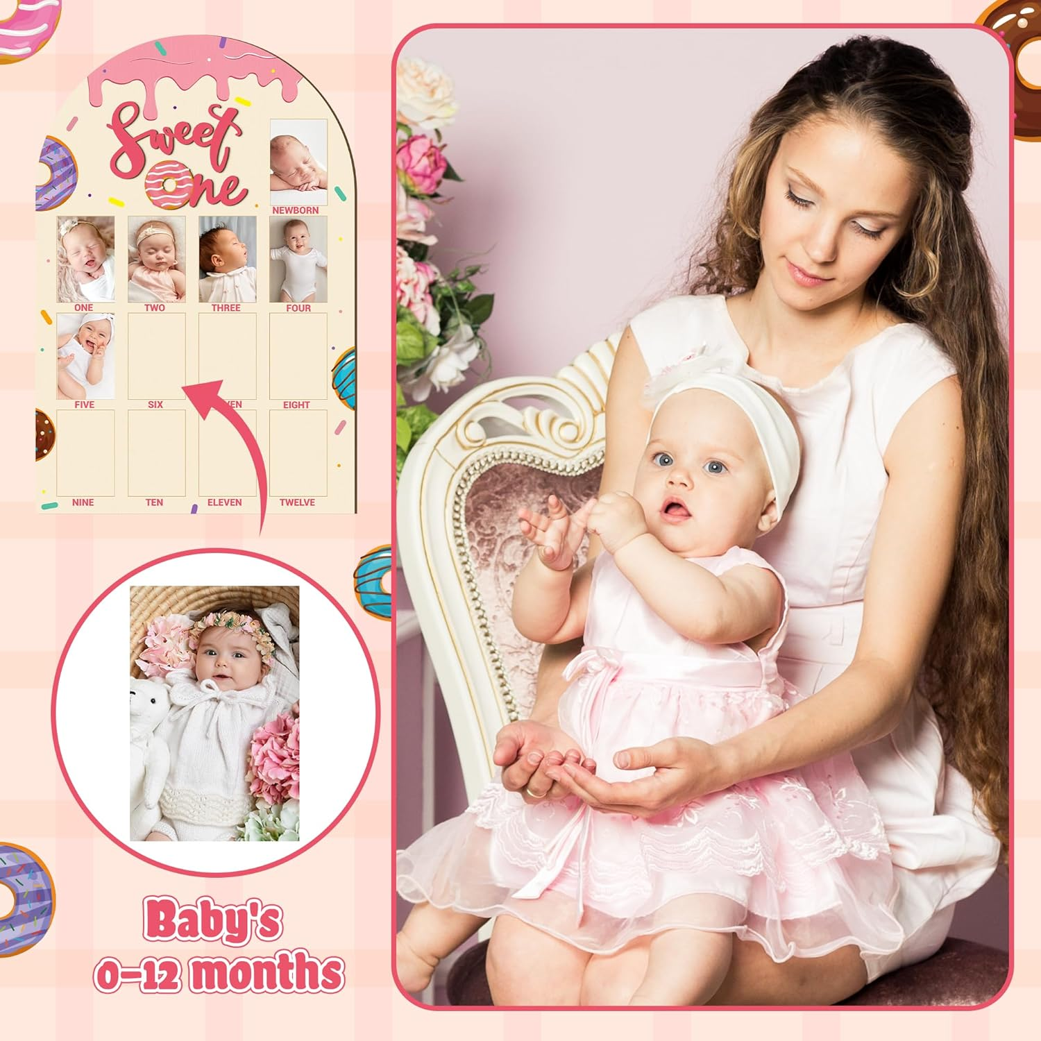 R HORSE My First Year Photo Frame Board, 3D Sweet One Birthday Party Decorations, Baby First Year Picture Frame 12 Months Milestone Display Wood Board 1St Birthday Nursery Decor Gift for Boy Girl