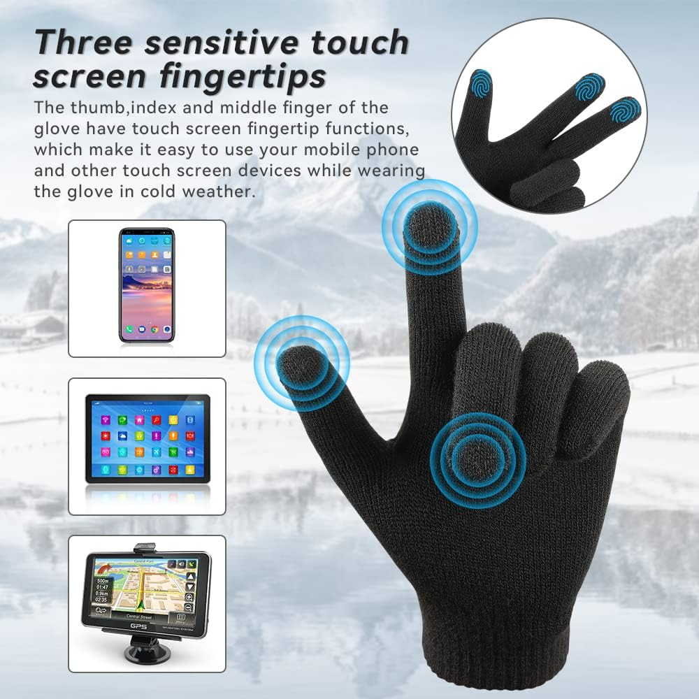 OZERO Winter Beanie Gloves Scarf Set Men and Women Scarf Gloves Set Winter Warm Knitted Beanie and Touch Screen Gloves(Black 3 Pieces) image number 4