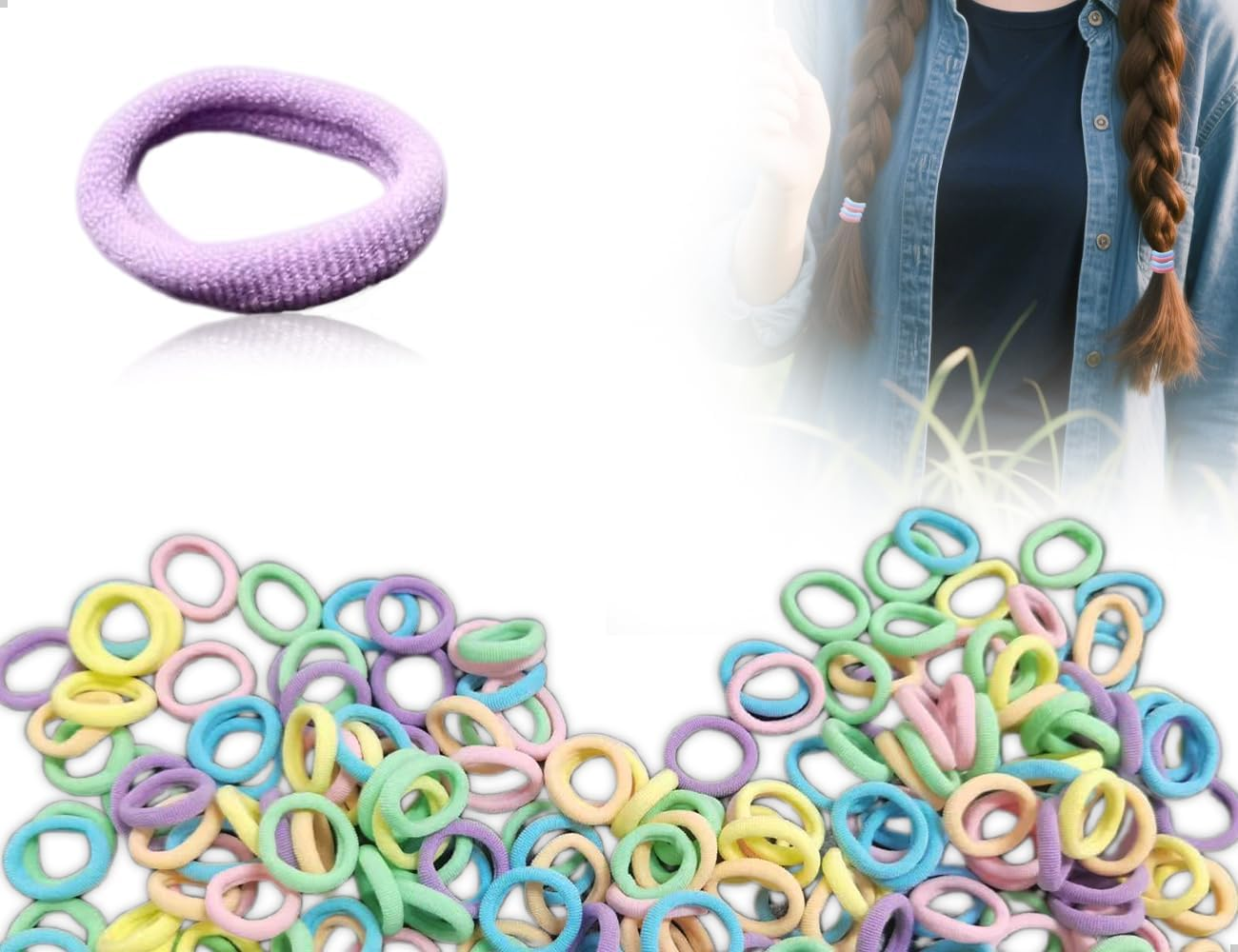 AOYEGIC Pack of 200 Small Hair Bobbles Girls, Seamless Multicoloured Mini Hair Bobbles, Elastic Soft Loom Bands, Ponytail Decoration, for Girls, Children, Baby (Colour) image number 1