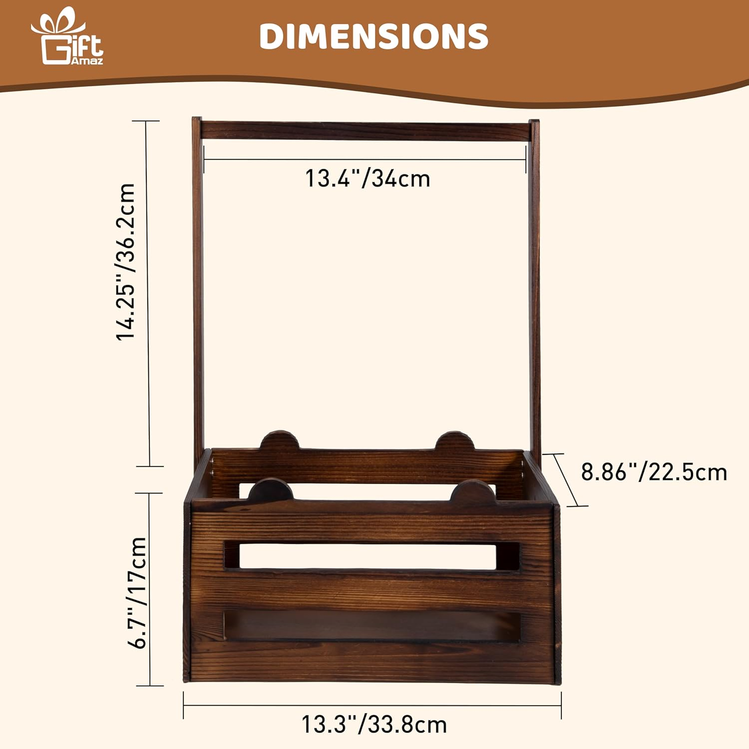 Giftamaz Brown Wooden Baby Gift Crate Closet Basket, Baby Welcome Box, Storage Crate with Handle, Bear Paw Pattern, Natural Finish image number 6