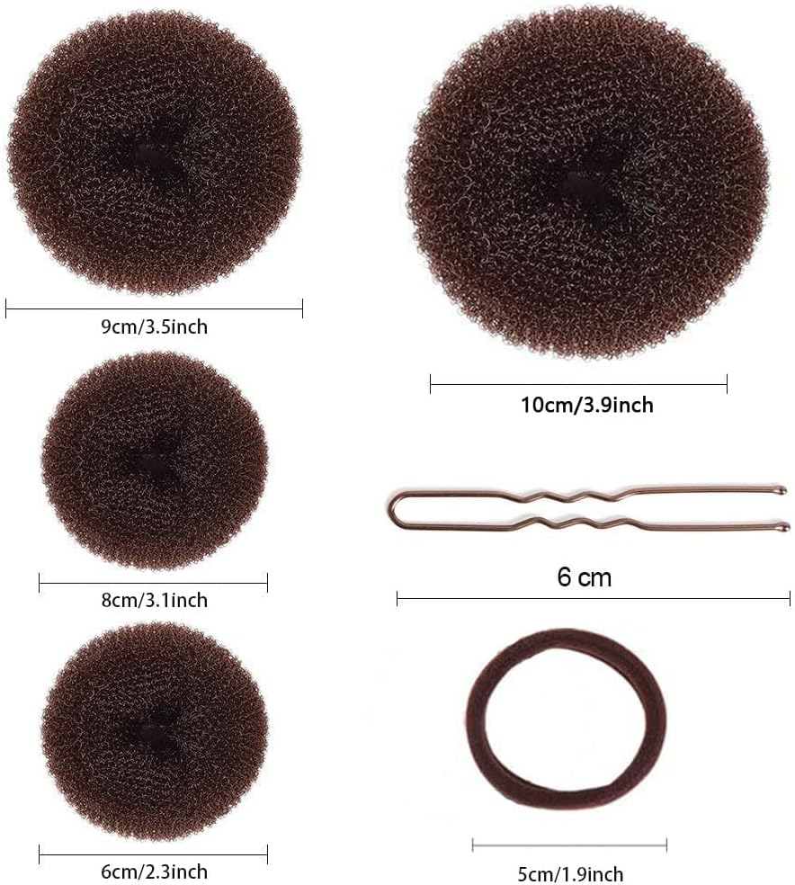 4-Piece Doughnut Hair Bun Maker Set with 2 Elastic Hair Bands, 30 U-Shaped Hair Clip, Hair Pin, Bun Cushion, Bun Maker for Children, Girls, Women (Brown 2) image number 5