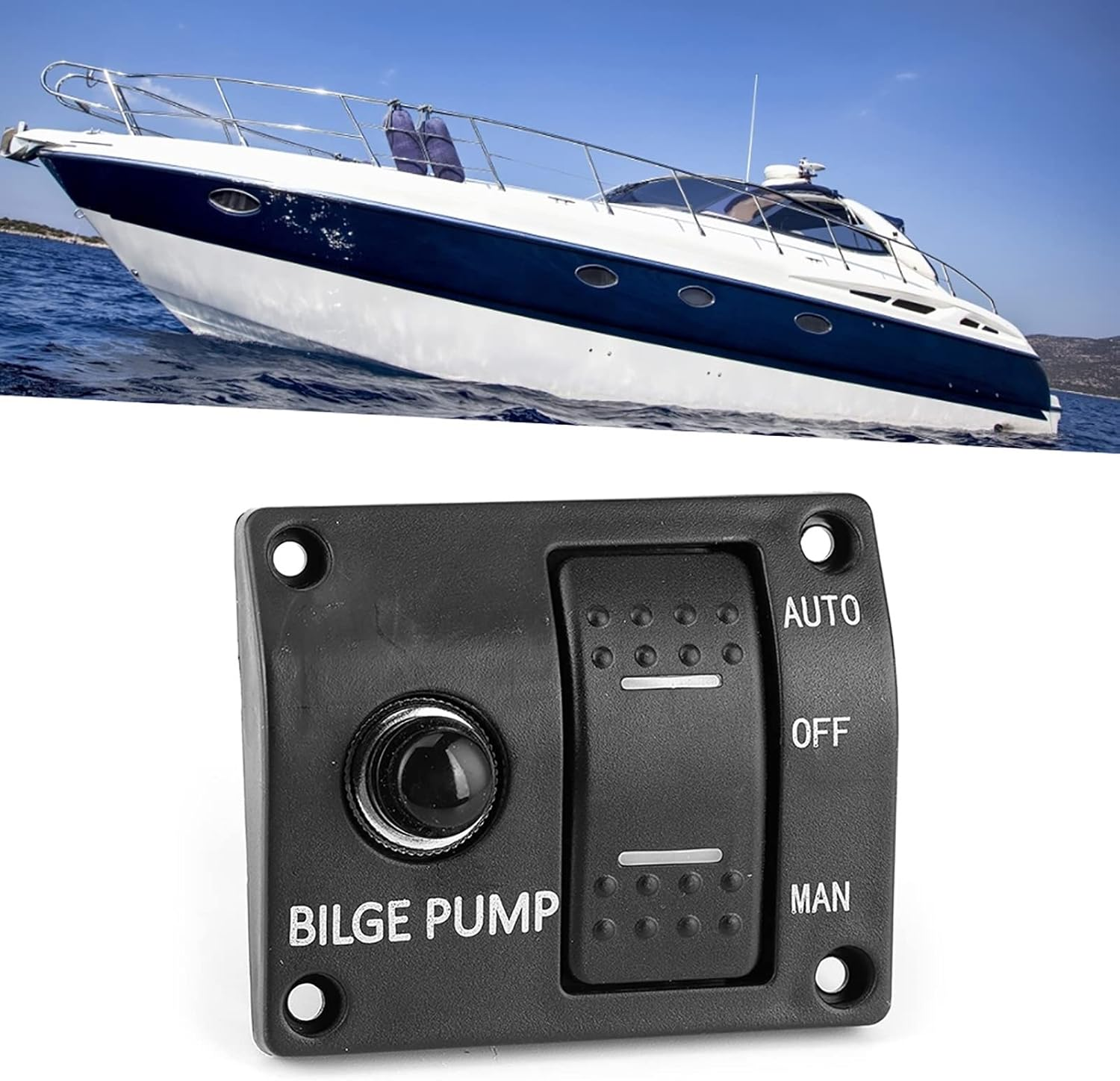 3 Way Bilge Pump Switch,3 Way Bilge Pump Switch Panel Auto off Manual 12V 24V with LED Indicator Built in 15A Circuit Breaker image number 1