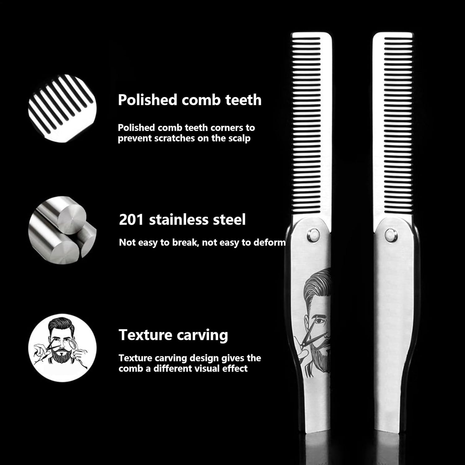 Folding Beard | Portable Pocket Combs | Mustache Brush | 201 Stainless Steel Foldable Grooming Brush | Compact Styling Tool for Men, Dad, Husband, Travel & Home Use