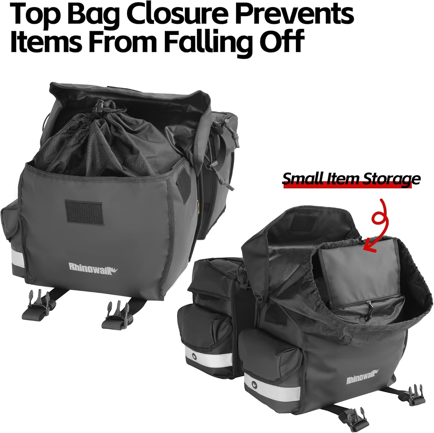 Rhinowalk Bike Pannier Bag 50L Double Pannier Bags Saddle Bags for Rear Rack Bicycles with Carrying Handle Professional Cycling Accessories-Black image number 4