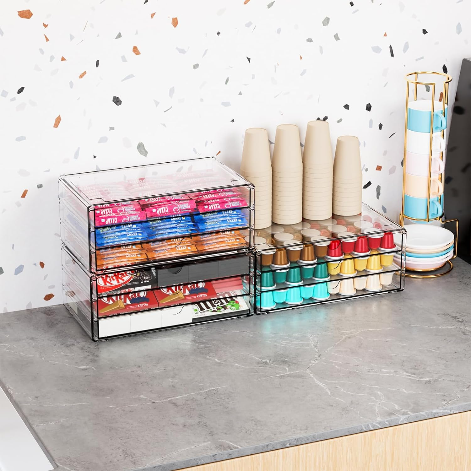 Yieach 11.1 Inch Long Clear Drawer Organizers Stackable,3 Pack Small Acrylic Drawers,School,Office Supplies Organizer and Storage Bins for Stationery,Marker,Pen,Pencil,Craft Desktop Storage Drawers image number 1