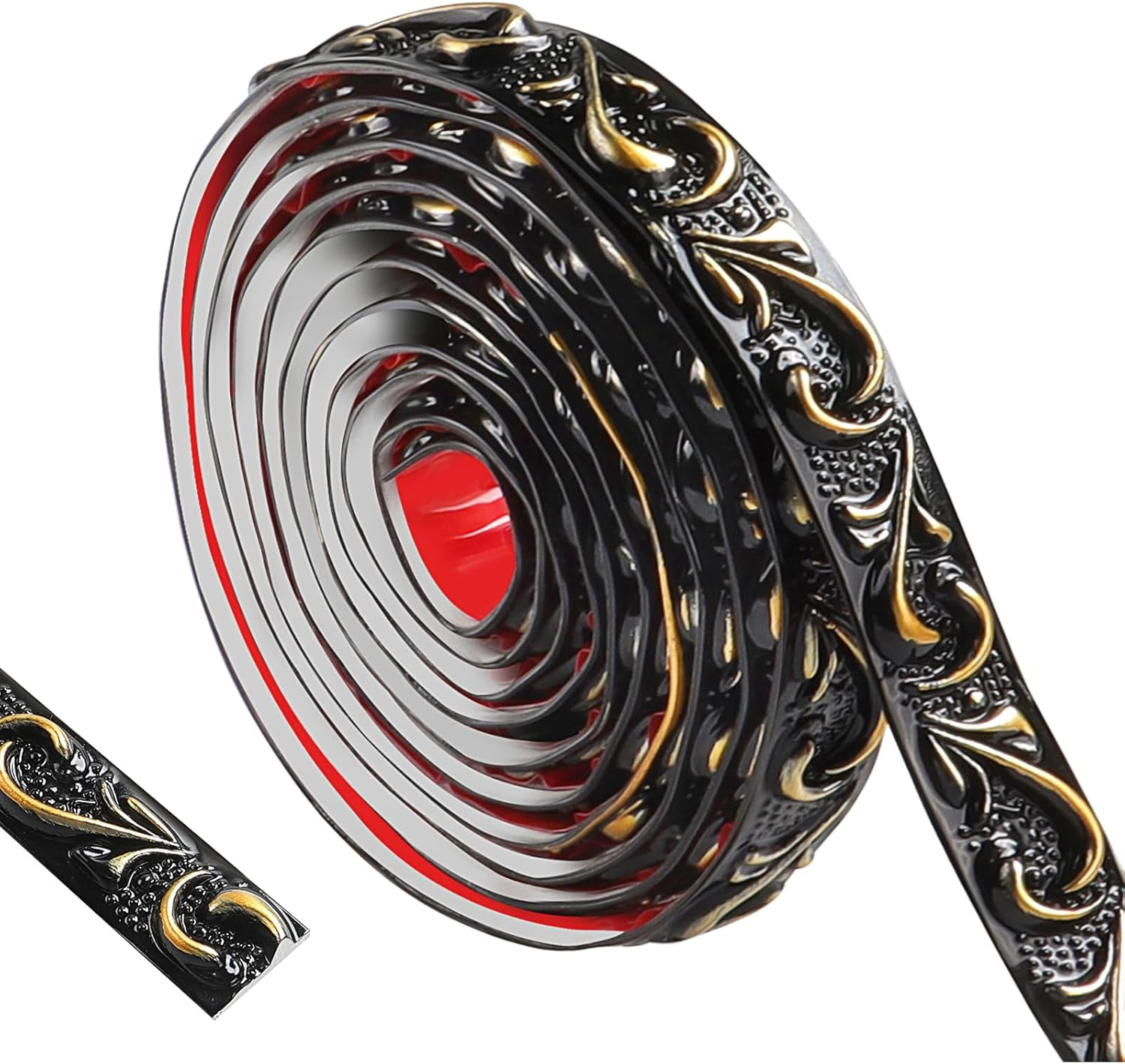 600Cm Flexible Coving for Ceilings- Self Adhesive Wallpaper Border, Waterproof Moulding Trim 3D Vintage Pattern, Peel and Stick Wall Border for Home Decoration（Black with Gold-2Cm）