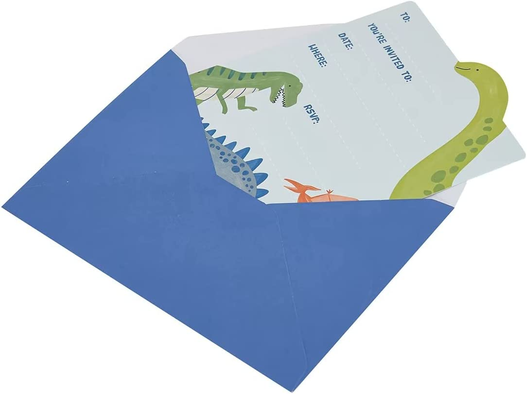 VINSLOW Dinosaur Party Invites Pack of 8, Fill in Style, Birthday Party Invitations with Envelopes for Kids.