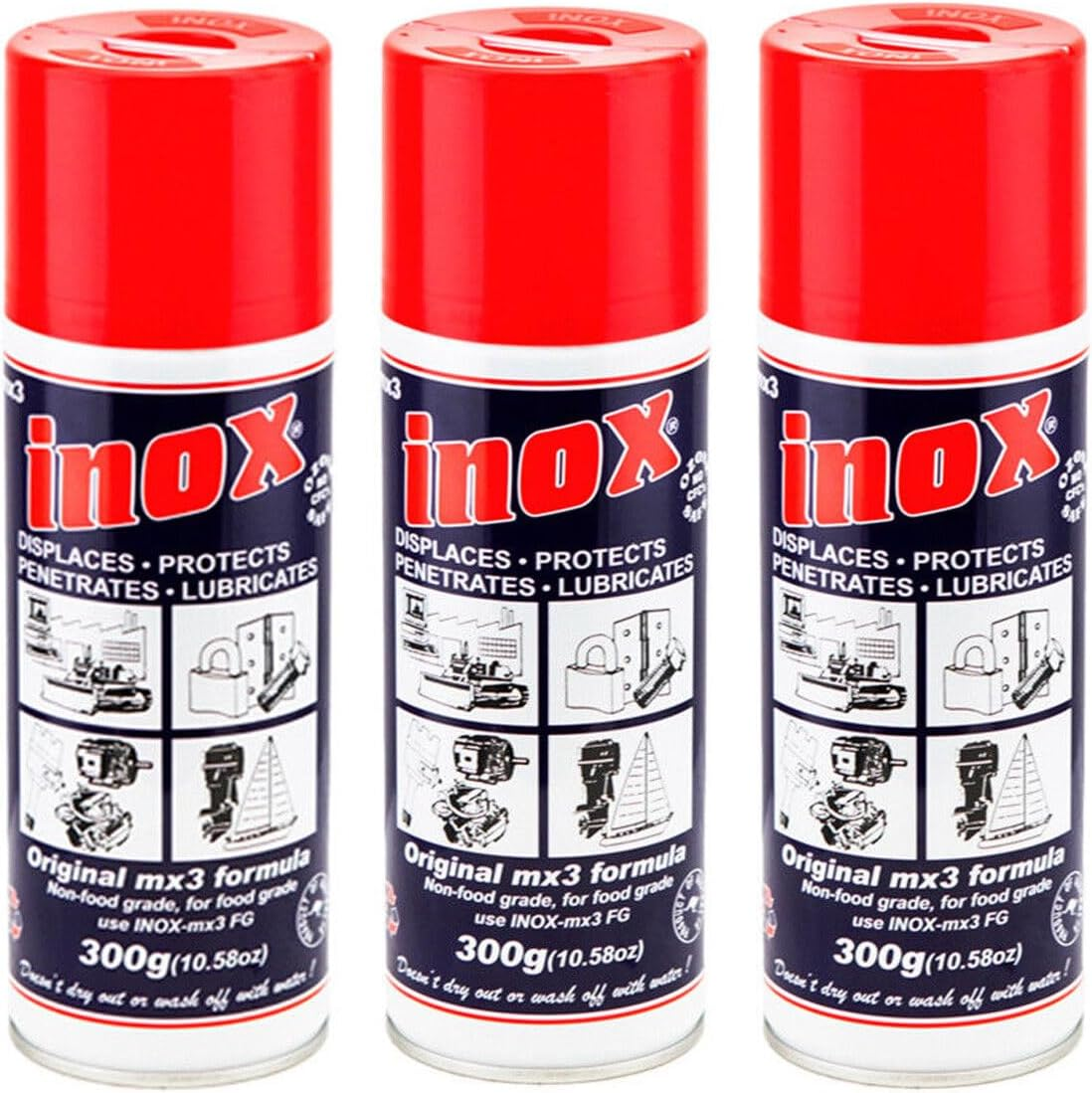 MX3 Lubricant 3X300Gm Spray Inox Protect Heavy Duty Marine Auto Aerosol