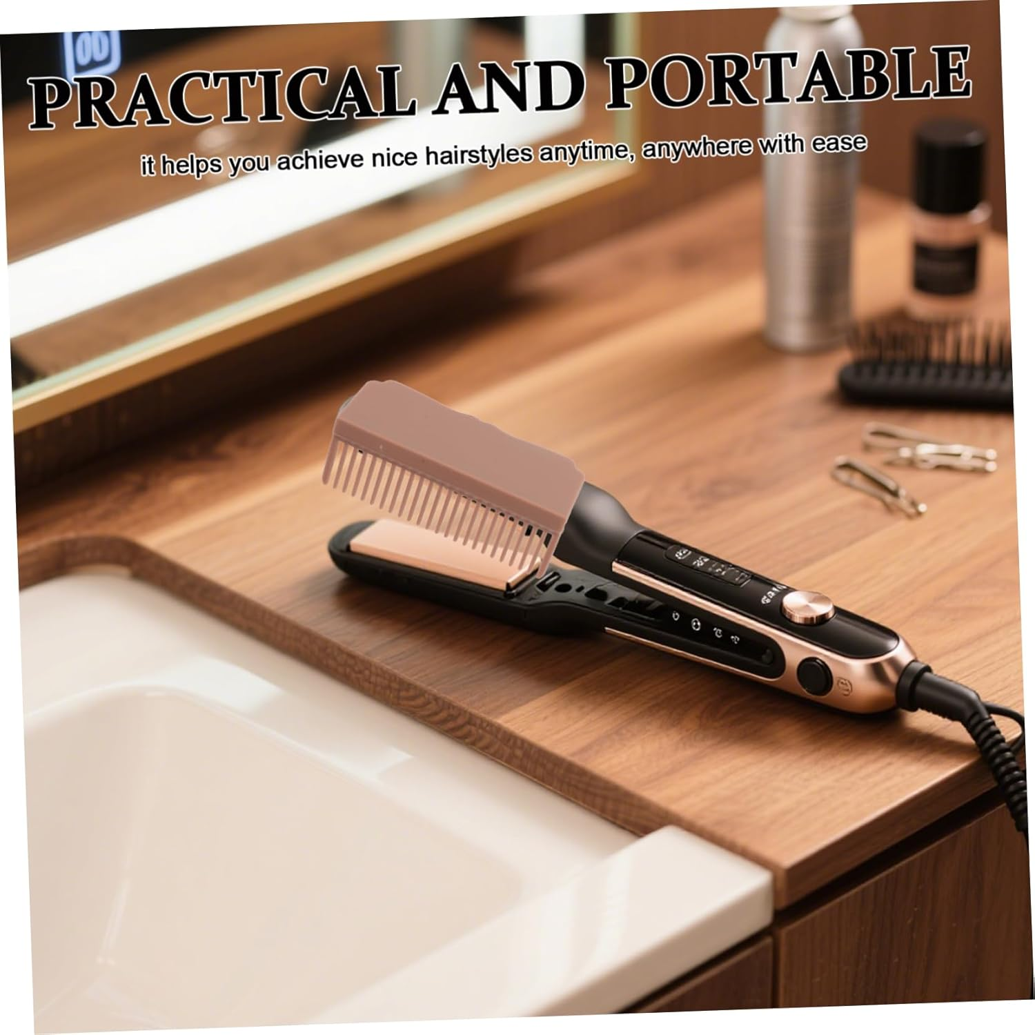 BAZEITFLOW 2Pcs Hairdressing Plywood Hair Straightener Attachment Home Hair Brush Heat-Resistant Comb Clip-On Comb Flat Brush Home Salon Tool Straightener Smoothing Nylon image number 2