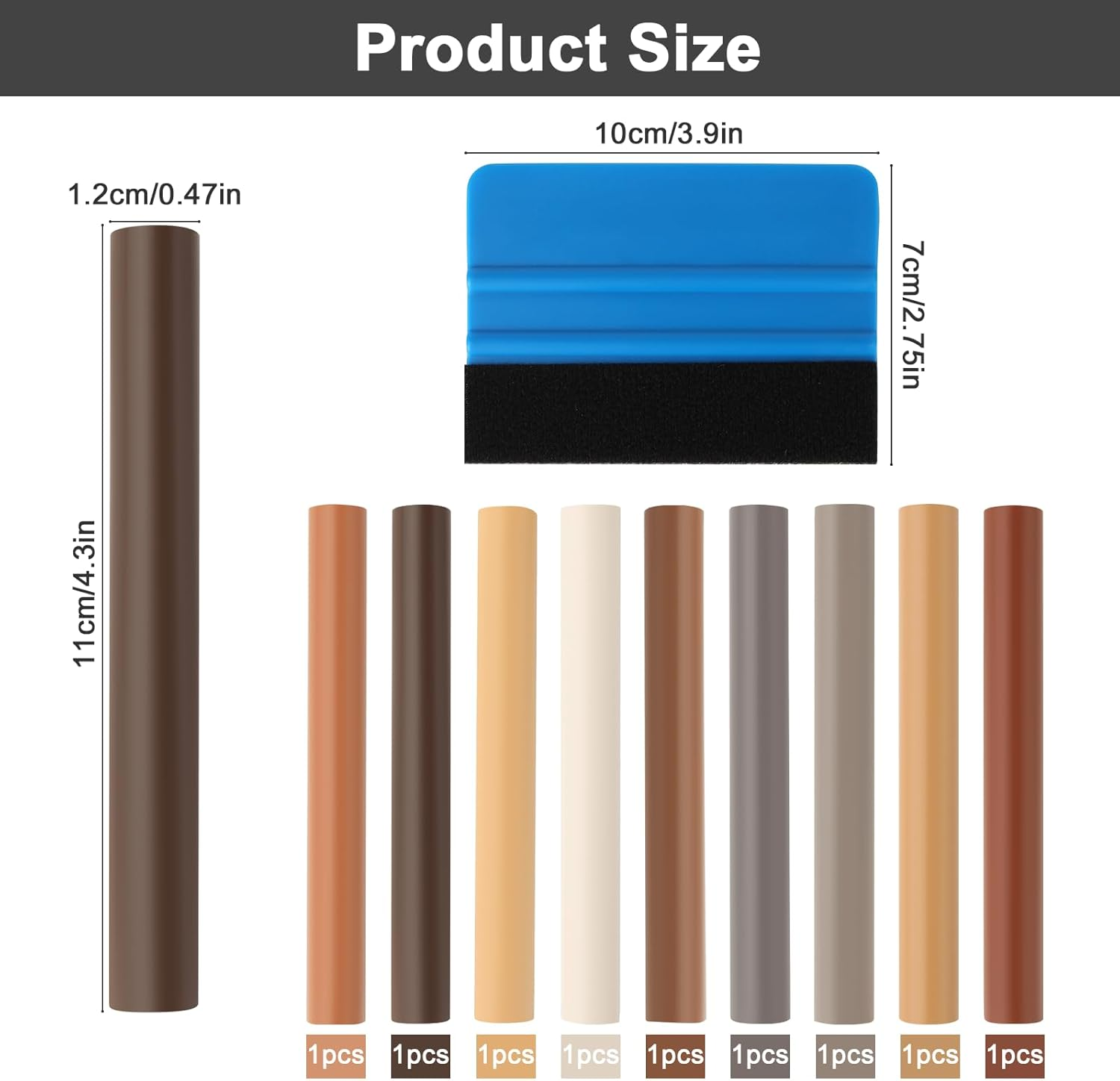 9 Colors Wood Filler Sticks, Laminate Wood Floor Repair Wax Sticks with Blue Scraper, Touch up Wax Sticks, Heatable Wood Repair Stick for Wooden Door, Tables, Holes, Floor, Scratches and Cabinets