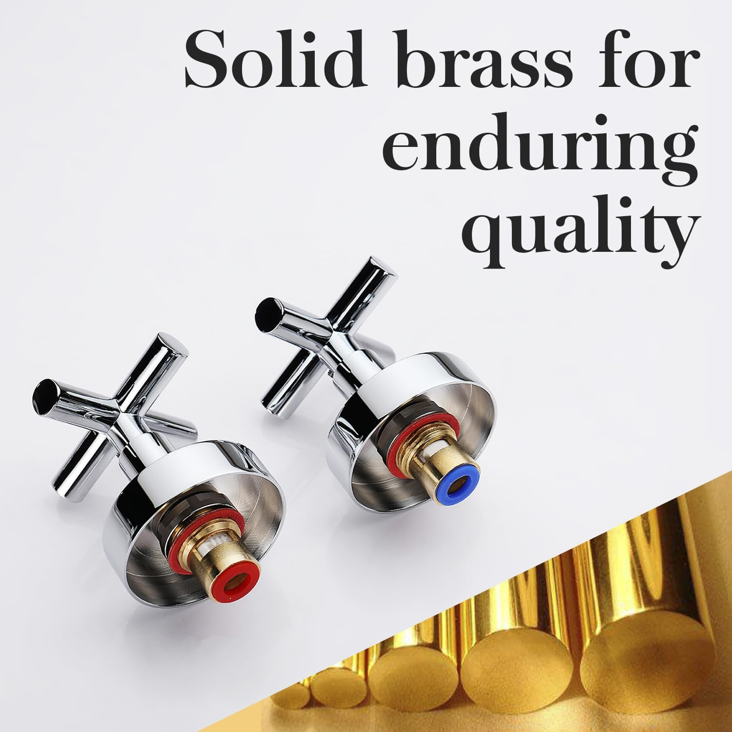 Decaura Shower Mixer Taps 1/4 Turn Twin Tap Cross Handles Levers Hot Cold Shower Spindles Kits Bathtub Solid Brass Watermark (Chrome) - Chrome image number 2