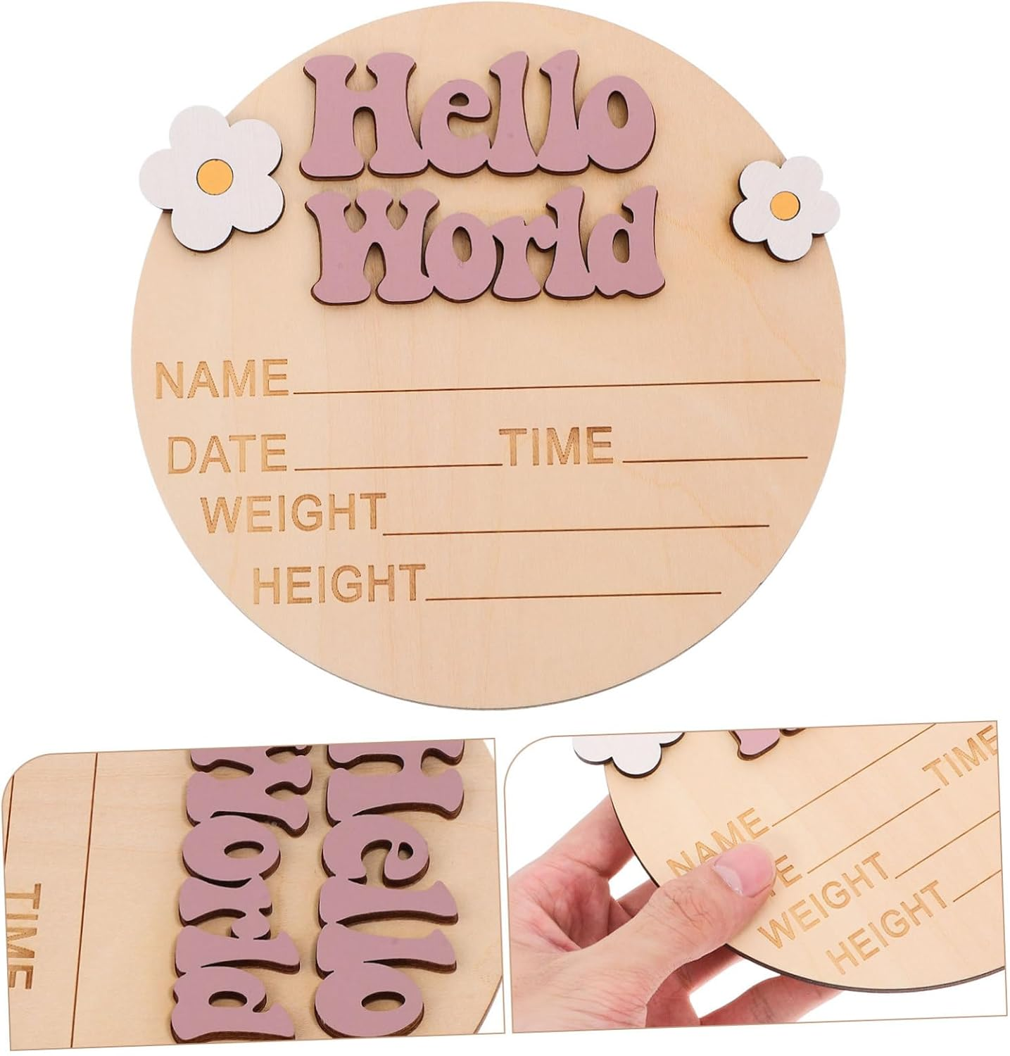 Wooden Baby Announcement Sign for Nursery Newborn Birth Announcement Sign Card Flower Decor and Hospital Celebration - Multi image number 2