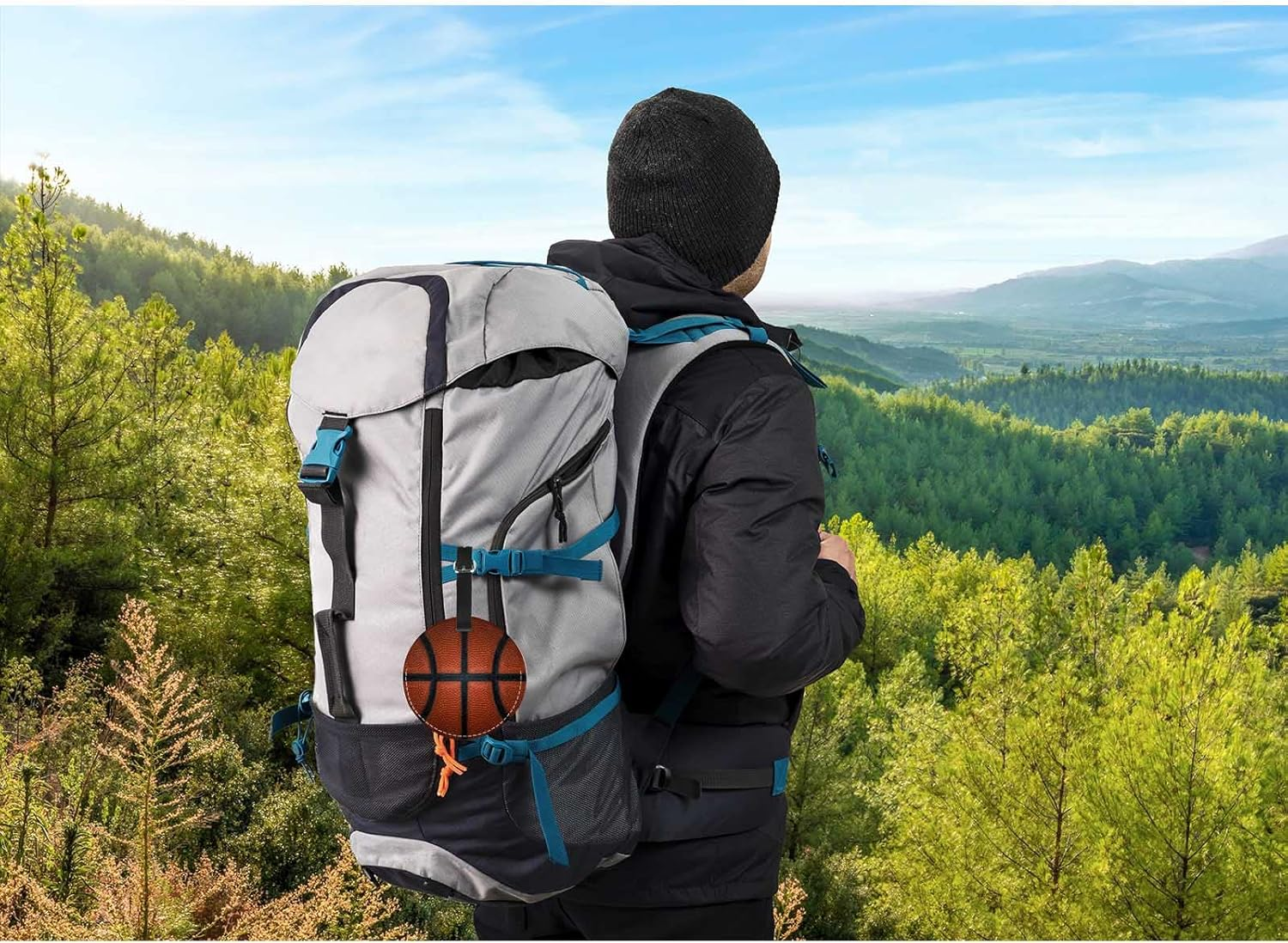 TKS MITLAN Basketball Luggage Tag for Suitcases Game Leather Texture Spot Sport Red Black Color Team Popular Art Cool Ball PU Leather Bag Travel Suitcase ID Identifier round Baggage Tags (1 Pack) - Multi149 image number 5