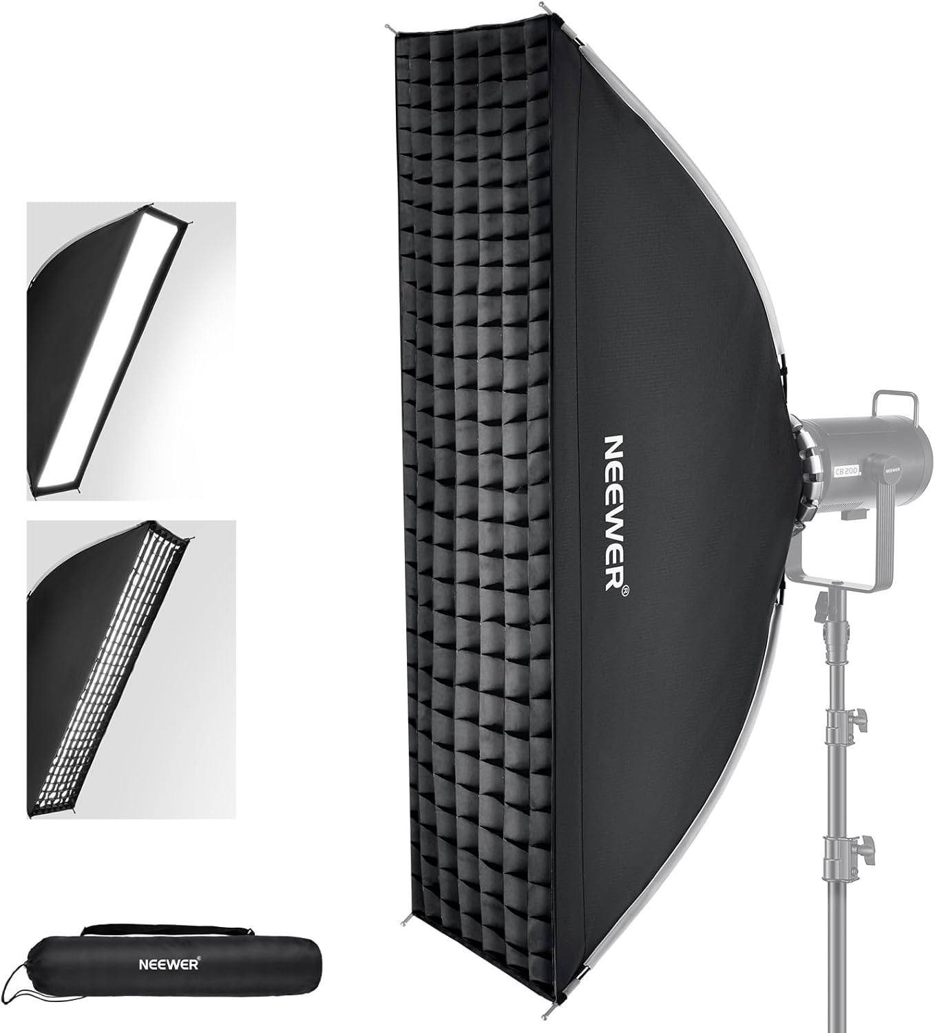 NEEWER 12"X47" Quick Setup Foldable Rectangular Strip Softbox Bowens Mount with Diffusers/Honeycomb Grid/Bag, Compatible with Godox Aputure 120D Video Lights Q4 Studio Flash Strobes, NS17S