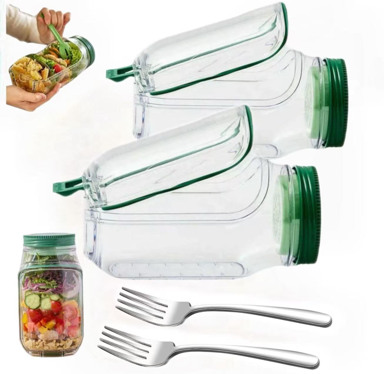 1Pcs Salad Jar, Salad Mason Jars with Side Open, Portable Salad Container, Leakproof Snack Box with Lid, Separate Sauce Box for Meal Prep Home Outdoor Travel (1Pc) image number 3