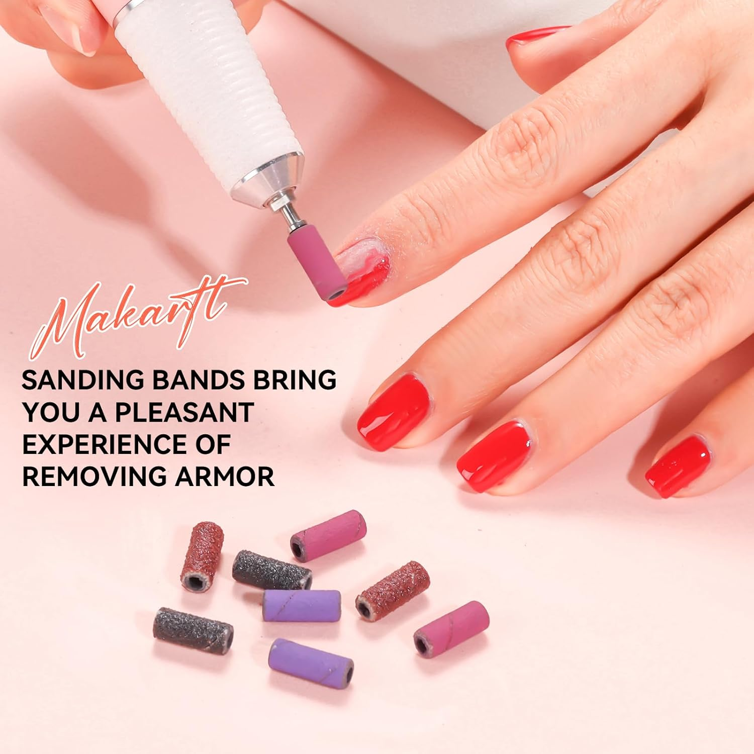 Makartt 100 Pcs Nail Drill Bits Sanding Bands for Nail Drill 4 Color Coarse Fine 80/120/180/240 Grit File Small Sanding Band with 3.1Mm Mini Mandrel Nail Bit Set for Acrylic Nails Gel