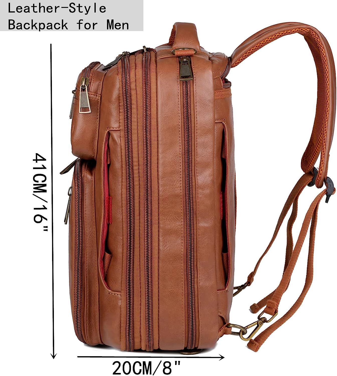 Vegan Leather Laptop Backpack Briefcase Hybrid 15.6 Inch Laptop Travel Backpack Hiking College Backpack for Men BC-04 image number 6