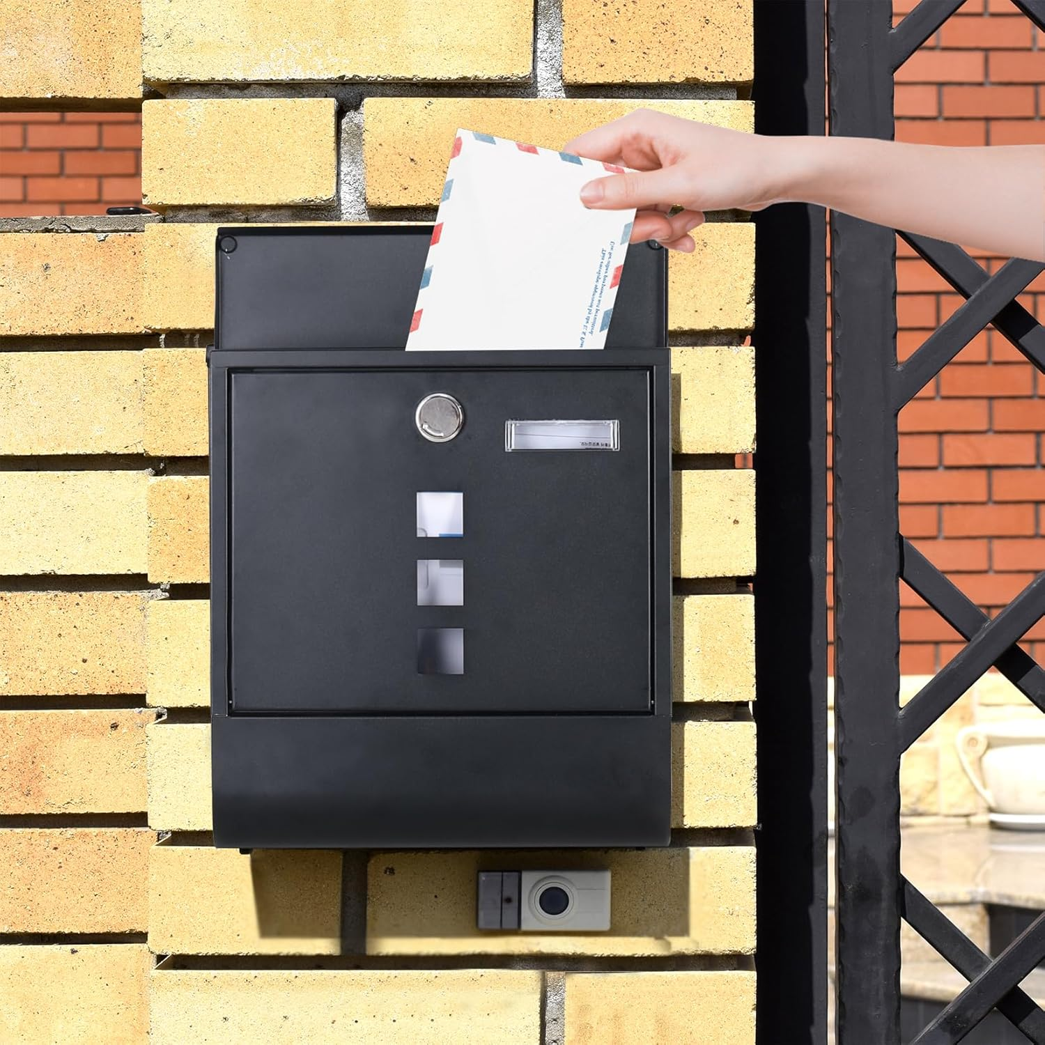 Wall Mounted Letter Post Box: outside Letterbox with Lock and Viewing Window Outdoor Mail Postbox Name Holder Newspaper Compartment 30.5 X 9.5 X 33.7 Cm image number 6