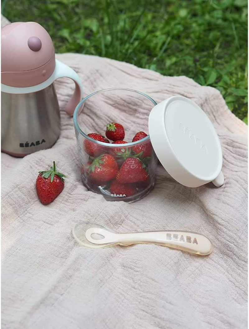 BEABA 1St Stage Silicone Spoons Set (4 Pack), Soft Rounded Tip and Ergonomic Handle for 4 Months and Up, Windy Blue/Eucalyptus Green/Light Mist/Vintage Pink image number 4