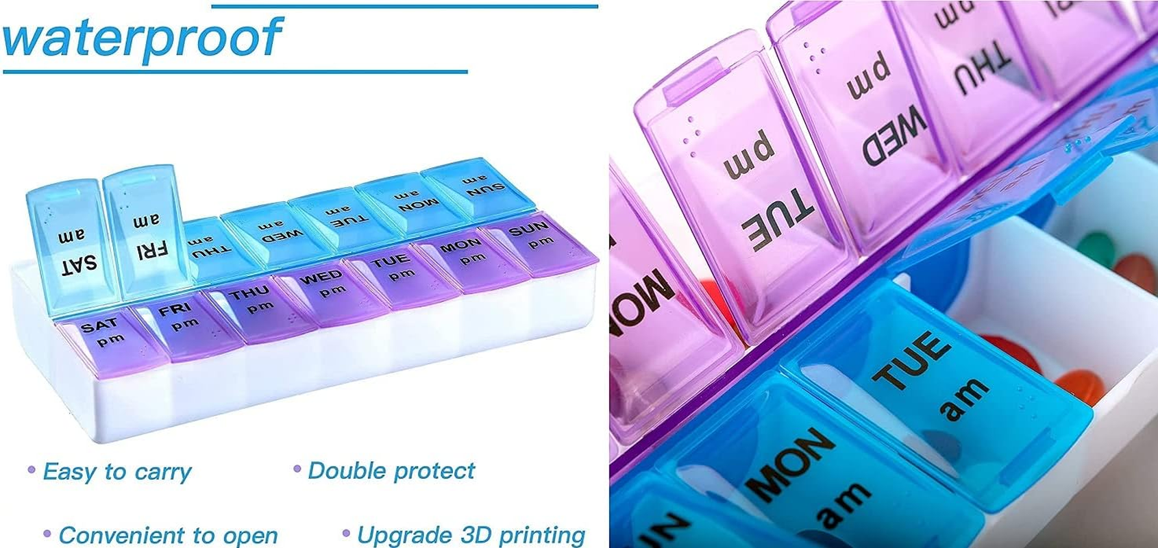 Weekly Pill Organizer Twice-A-Day, Large AM PM 7 Day Pill Box, Daily Pill Cases 2 Times a Day, One Week Pill Dispensers & Reminders, Medicine Planner for Medication, Vitamins, Fish Oil and Supplements (1 PCS)