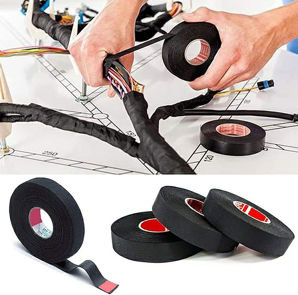 3Pcs 15M Heat-Resistant Flame Retardant Tape Adhesive Cloth Tape for Car Harness Wiring Loom Protection for Automotive Cable Tap