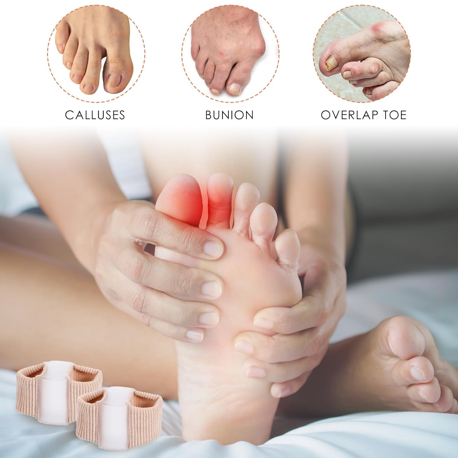 2PCS Gel Toe Separators Silicone Toe Spacers Fabric Lining Bunion Correctors Breathable Toe Straightener for Women Men Overlapping Toes Relieve Foot Pain image number 3