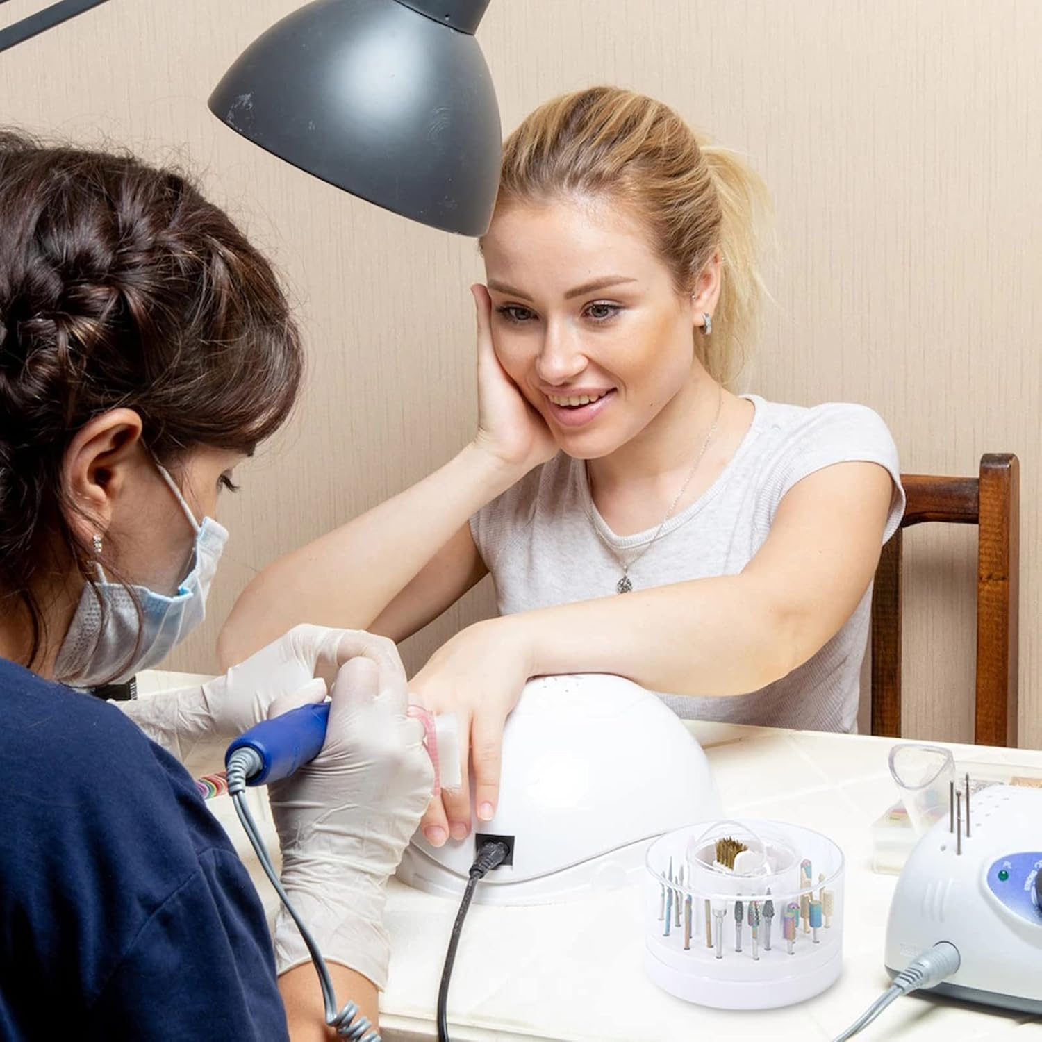 Nail Drill Bits Holder with Nail Drill Bit Cleaning Brush (Steel Wire Brush and Nylon Brush), 30 Holes Dustproof Nail Drill Bits Organizer Nail Art Cleaner Case Manicure (White)