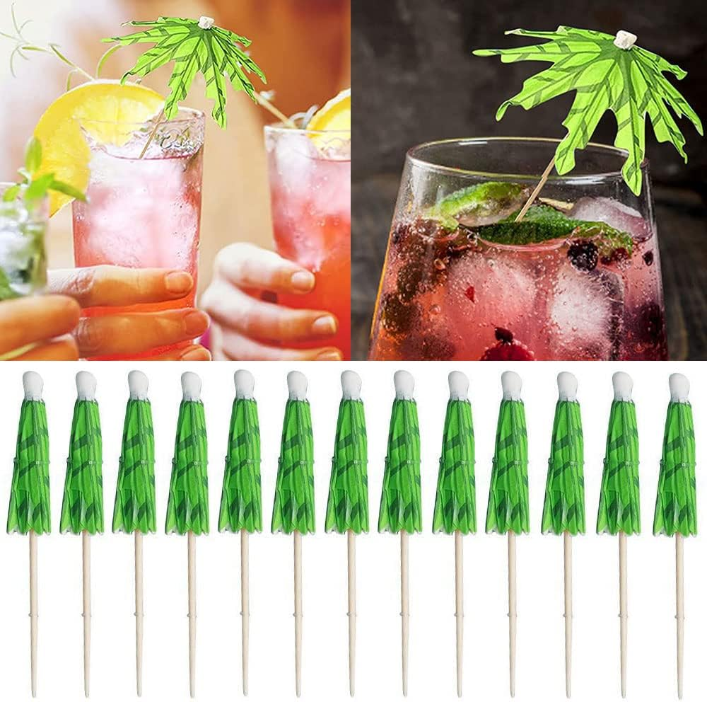 20 PCS Green Tropical Coconut Palm Tree Toothpicks Paper Umbrella Sticks Decorations Cocktail Stick Decorations for Cocktail Ornament Party Bars Drink Food Supplies image number 4