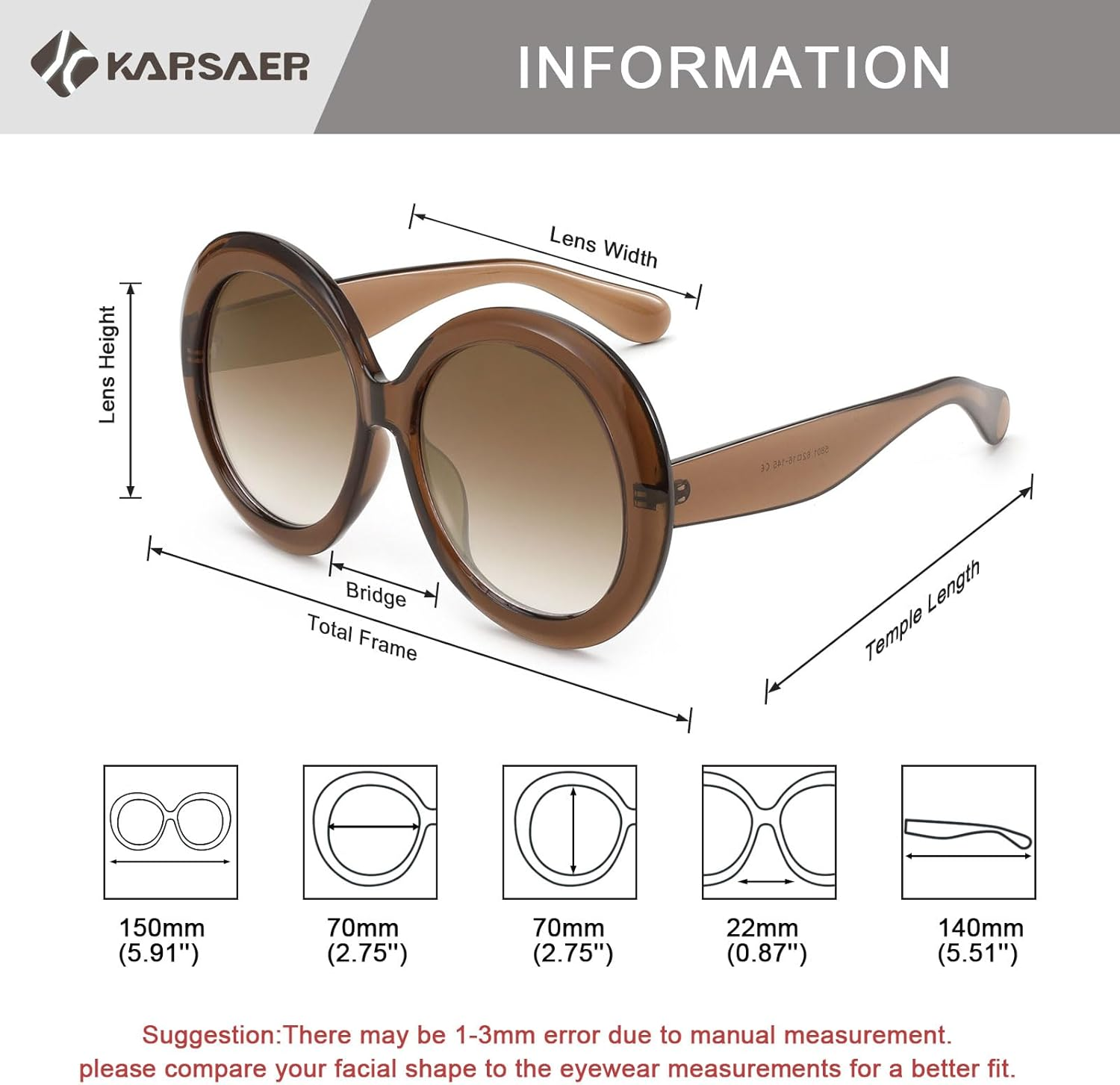 Karsaer Retro Oversized round Sunglasses Women & Men, 70S 80S Fashion Trendy Big Shades K7155 - Green/Black image number 3