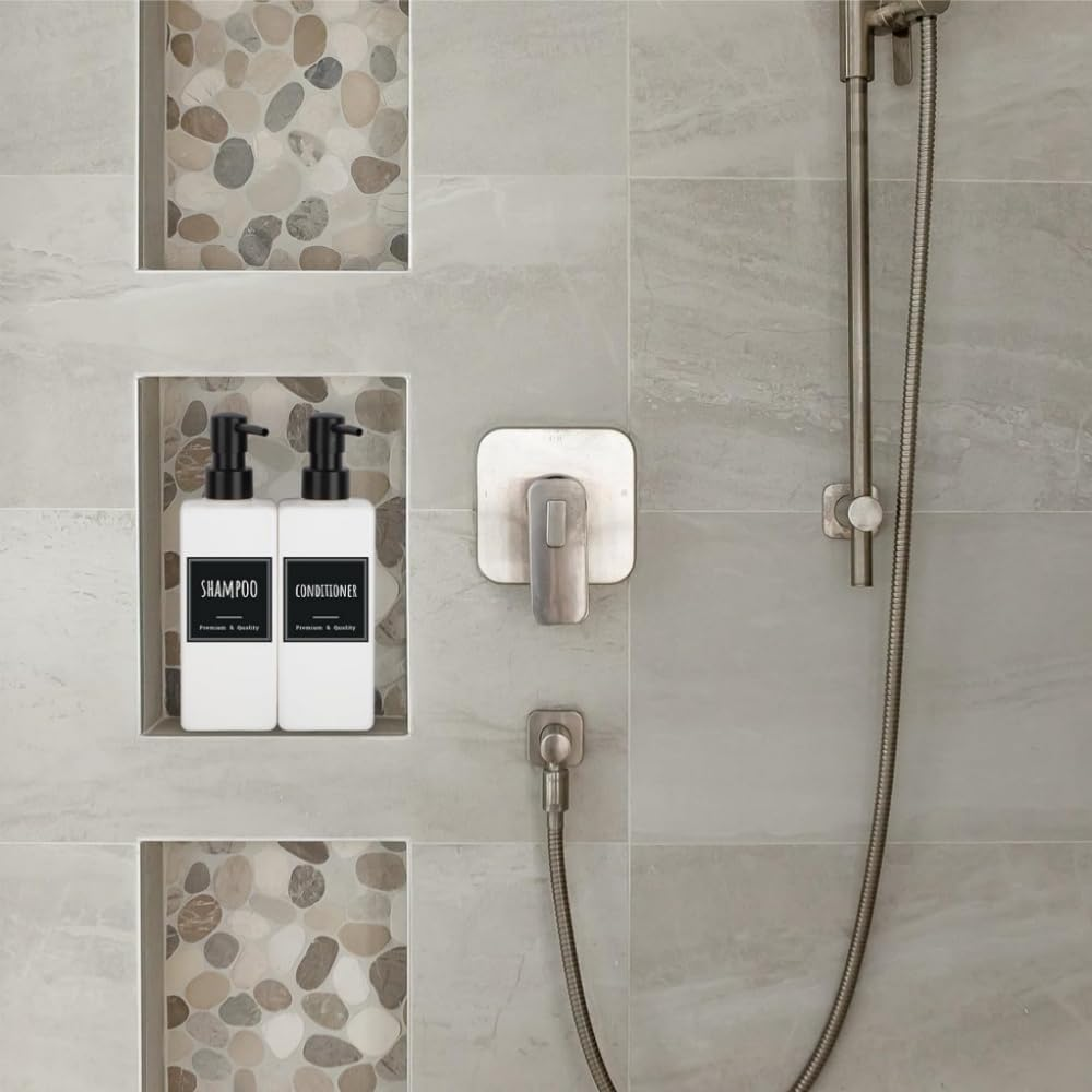 DACUAN Hand Soap Dispenser, 6 Pcs 500Ml Shampoo and Conditioner Bottles, Empty Pump Bottle Dispenser, Bathroom Soap Dispenser Set with Printed Labels image number 2