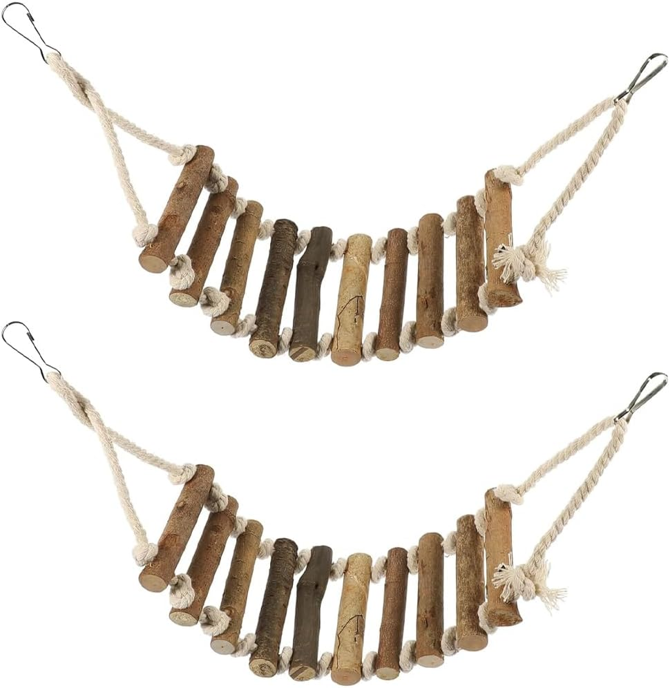 AIMALL 2 Pack Wooden Parrot Ladders &ndash; 9.84&times;3.93In Natural Wood Suspension Bridge Toys for Budgerigars, Cockatiels, Small and Medium Birds Climbing Activity image number 6