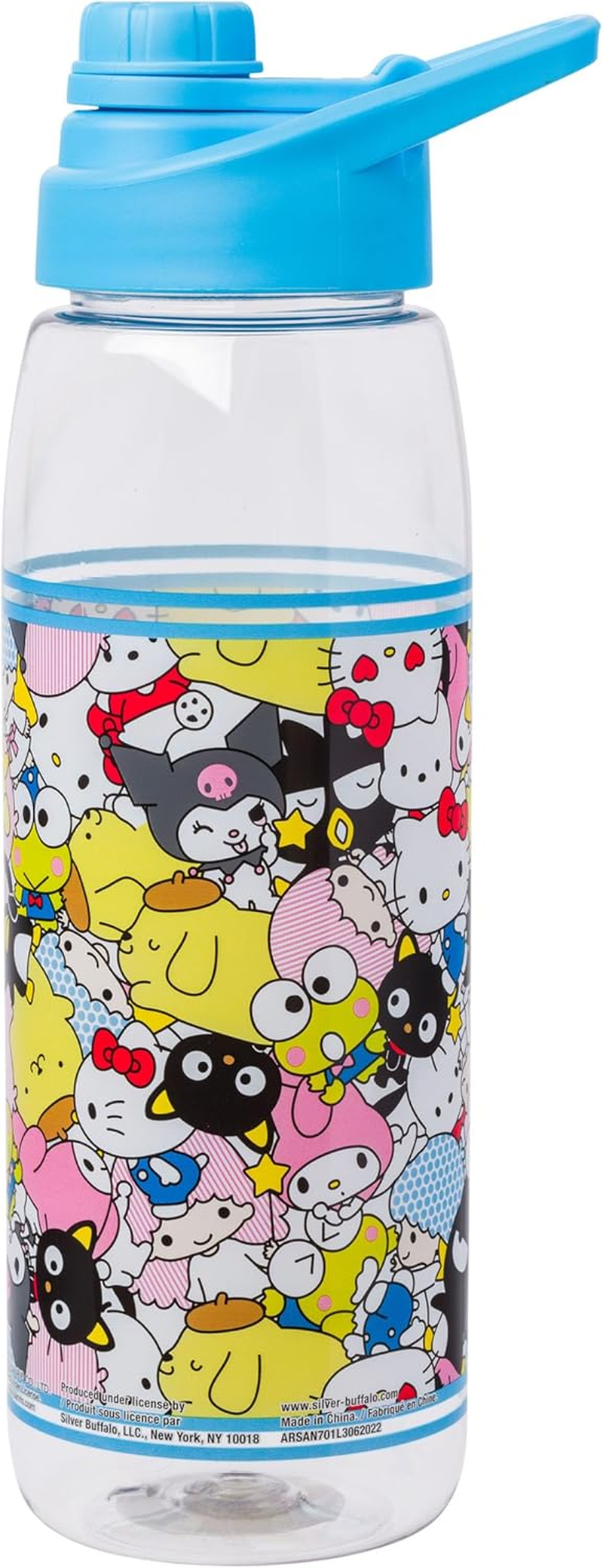 Silver Buffalo Sanrio Hello Kitty and Friends Featuring Badtz-Maru, Keroppi, My Melody, Pochacco, Chococat, Pompompurin, Kuromi, and Little Twin Stars Water Bottle with Screw Lid, 28 Ounces - Bratz Doll Star Set image number 3