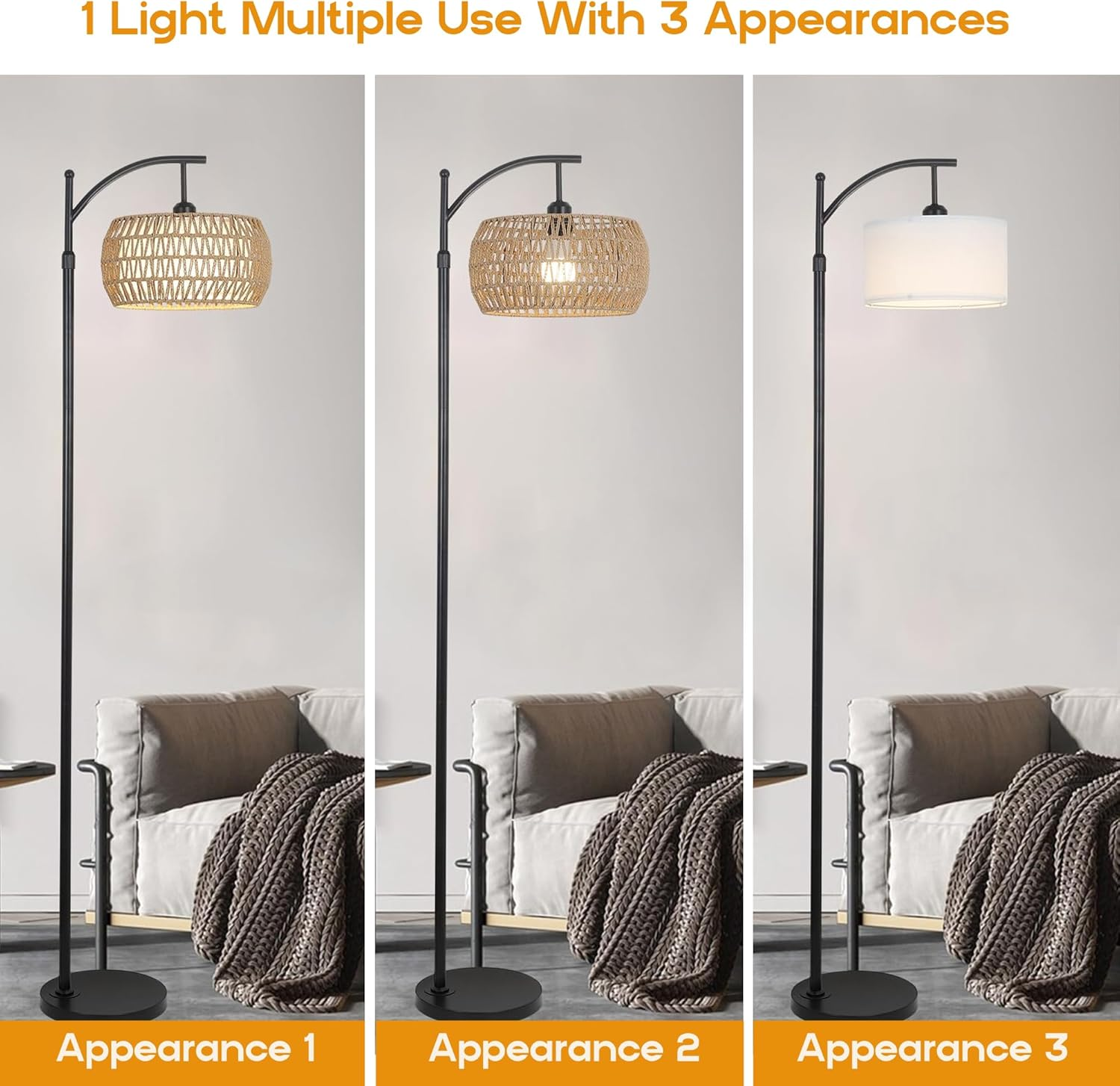 TUXOIUBA Smart Floor Lamp with Rattan Shade, 165-185Cm Adjustable Height, Remote & App Control, Dimmable LED with Timer image number 1