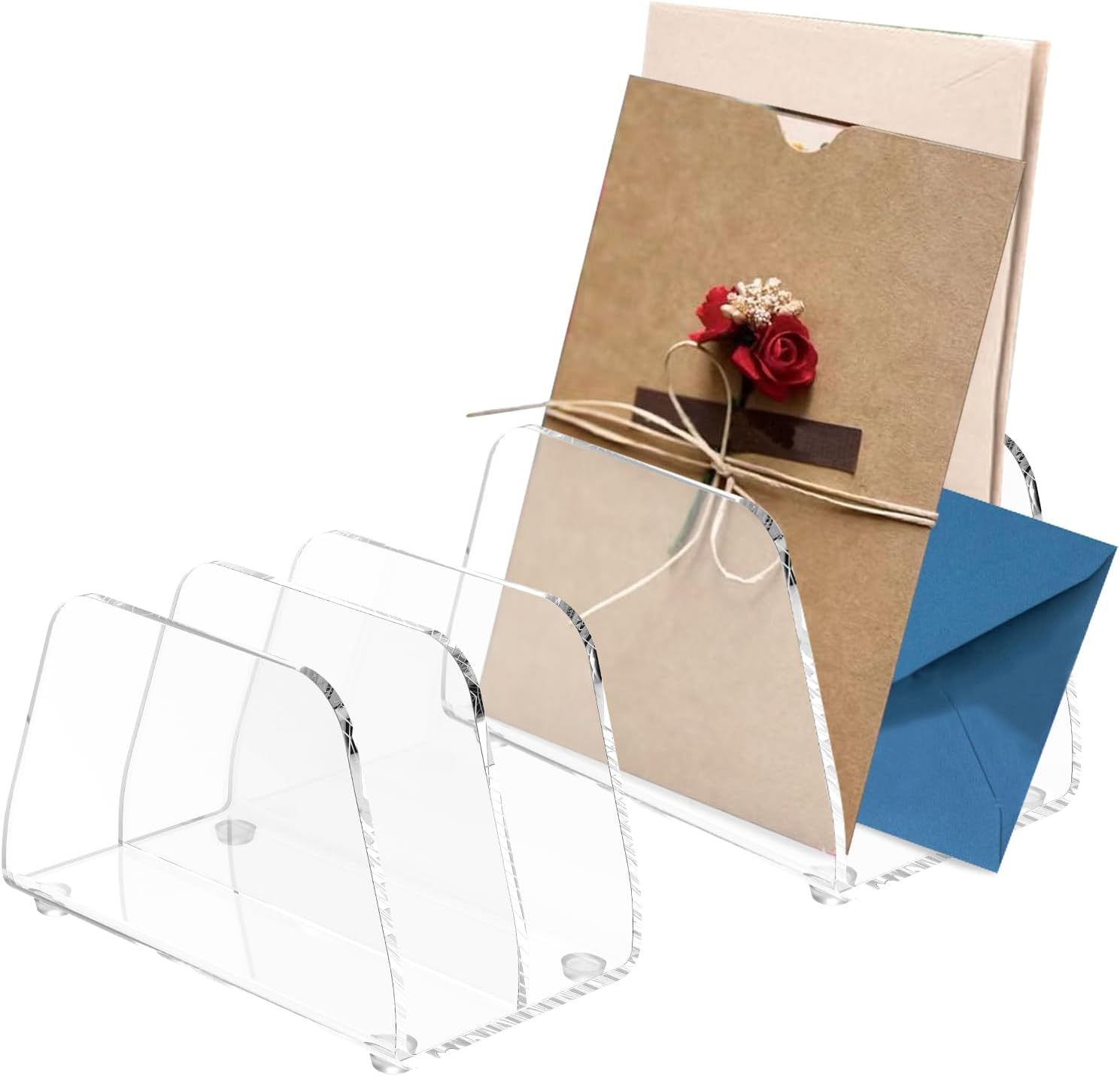 Pack of 2 Acrylic Letter Holder Desk with 2 Compartments, Transparent Post Sorting System Organiser, Multi-Purpose Letter Organiser, Clear Letter Stand for Office, Home, School, Desk Organisation image number 6