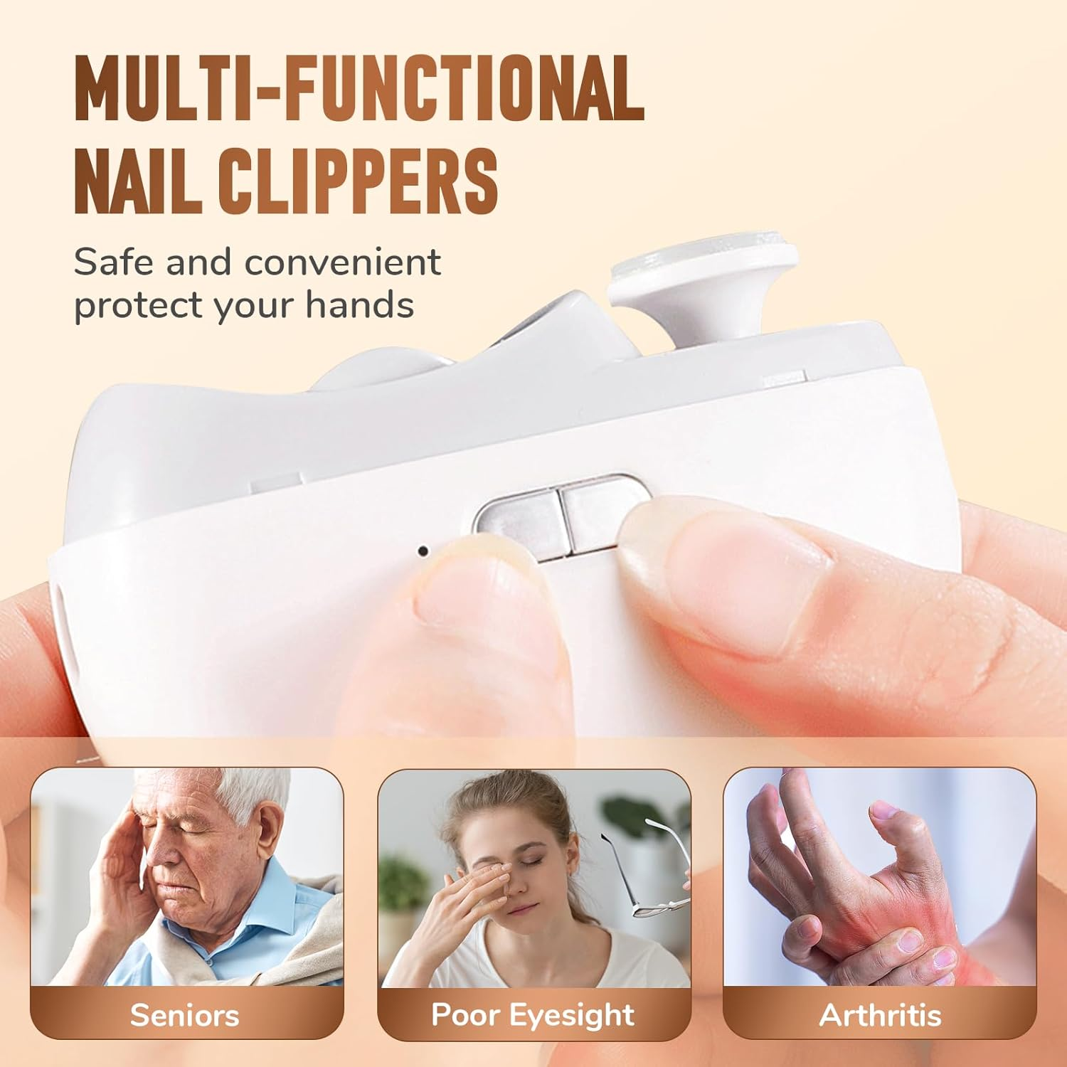 2 in 1 Electric Polishing Automatic Nail Clippers, 2025 New Automatic Electric Nail Clippers Nail File with Light Electric Toe Nail Clipper for Seniors Adults Baby (White)