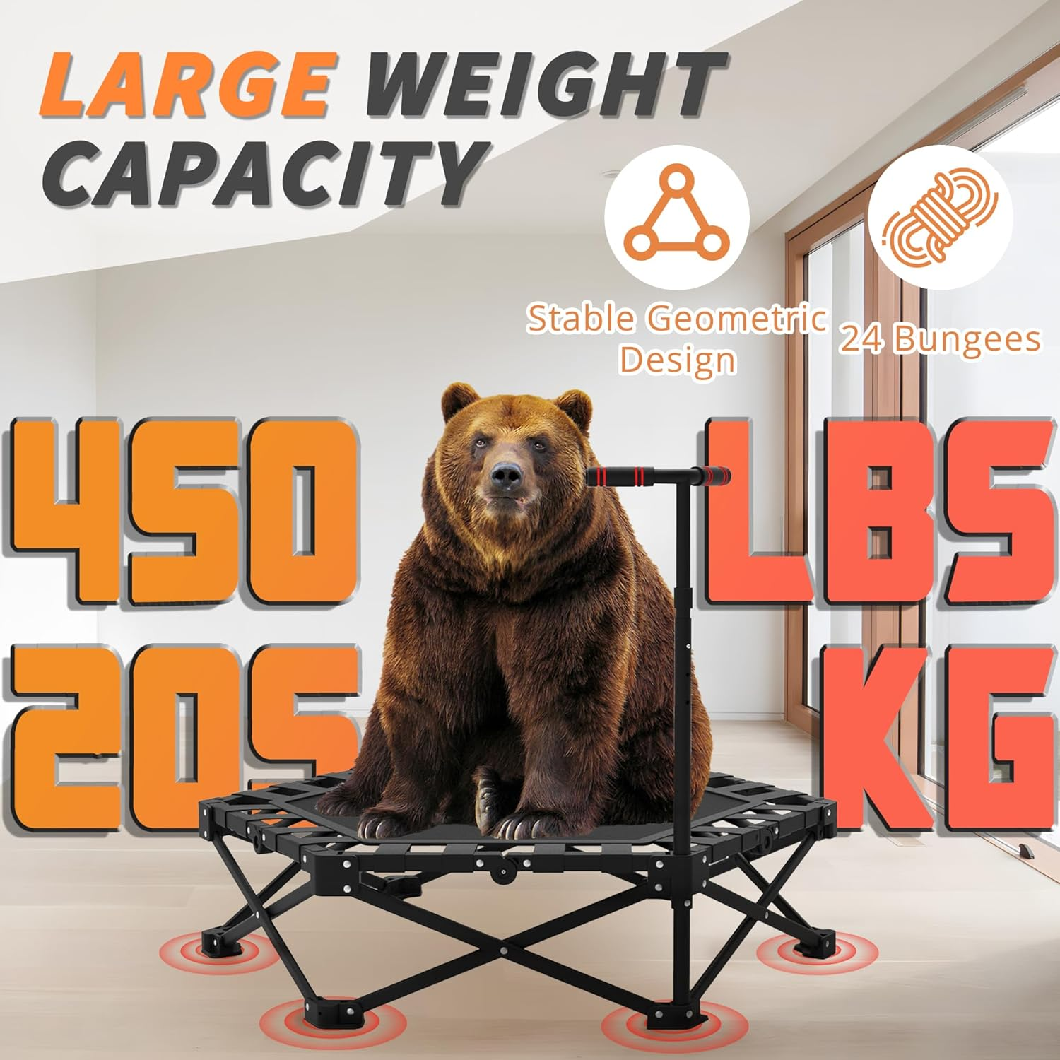 Foldable Mini Trampoline 42" Rebounder Max Load 205KG, Fitness Trampolines with T-Shaped Adjustable Foam Handle, Suitable for Adult and Kids Indoor/Outdoor Workout image number 1