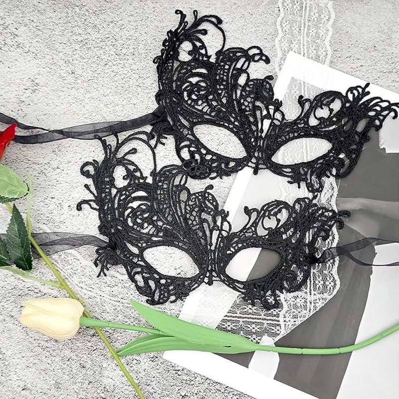 Couple Masquerade Mask Venetian Carnival Mardi Gras Costume Lace Masks for Women & Men & Couples Halloween Party Decor image number 2