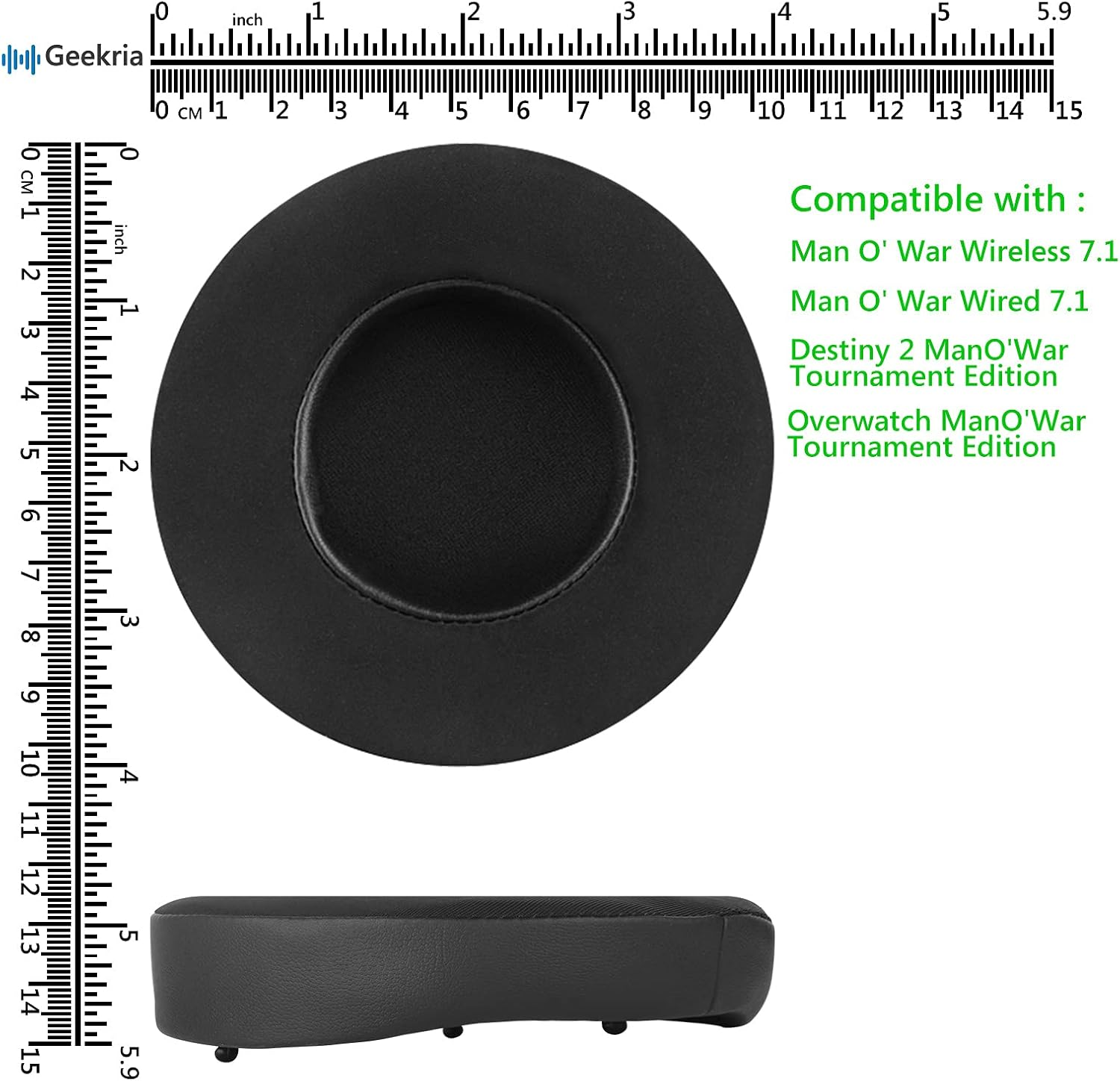 Geekria Sport Cooling Gel Replacement Ear Pads for Razer Mano'War Wireless, Destiny 2 Mano'War, Overwatch Mano'War Tournament Edition Headphones Ear Cushions (Black) image number 2