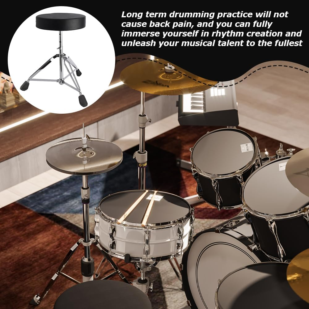 Foldable Drum Seat/Padded Drum Throne Stool,Height Adjustable Drumming Stool & round Thick Padded Drum Seat,Portable Drum Chair for Adults Beginners Drummers image number 2
