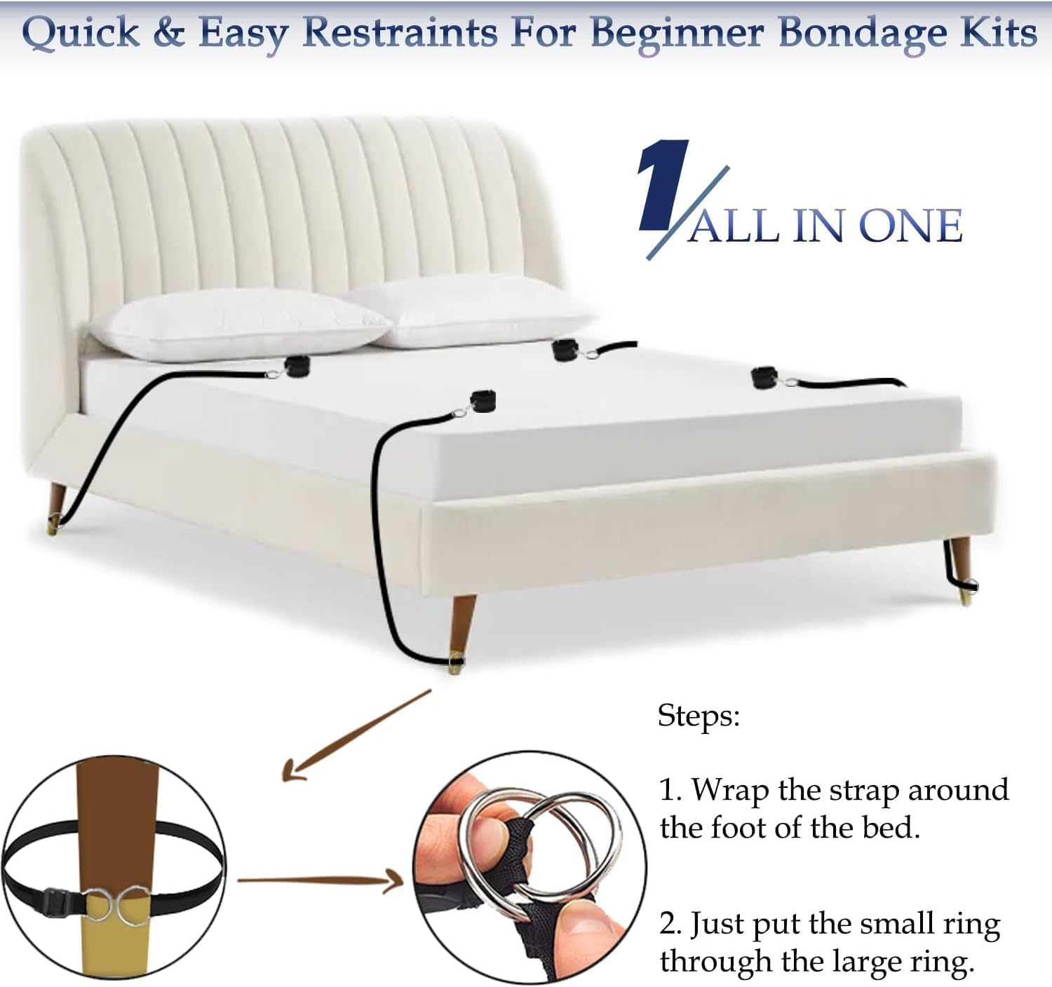 Sex Bondage Restraints BDSM Toys, Bed Restraints Couple Sex Toys with Sex Straps Bondage Cuffs Blindfold & Feather BDSM Kit image number 2