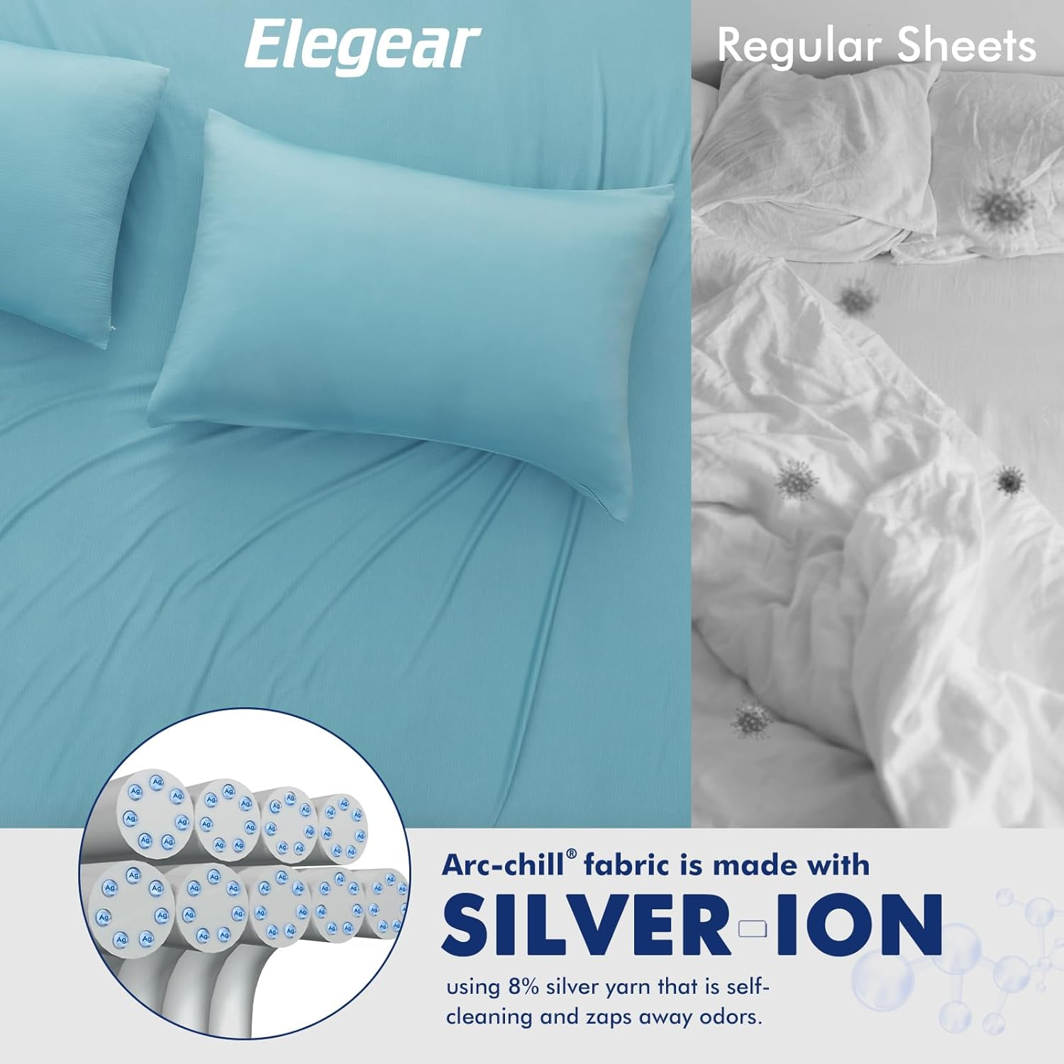 Elegear Dual-Use Cooling Blanket/Sheet for Hot Sleeper Throw, Arc-Chill 3.0 Cool Fiber with Silver Ion for Sensitive Skin, Ultra Lightweight Breathable Summer Cold Blanket for Home Bed Couch, Blue image number 6