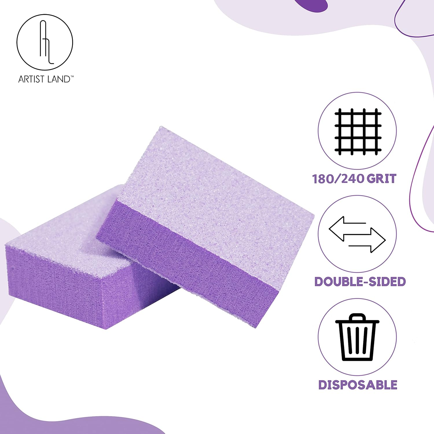 Artist Land Purple Mini Buffer Set 180/240 Grit &ndash; 50 Ct - Professional Grade Salon Quality Nail Buffing Blocks Pack for Pre-Application of Polish, Gel, Acrylic, Double-Sided Buffer Blocks