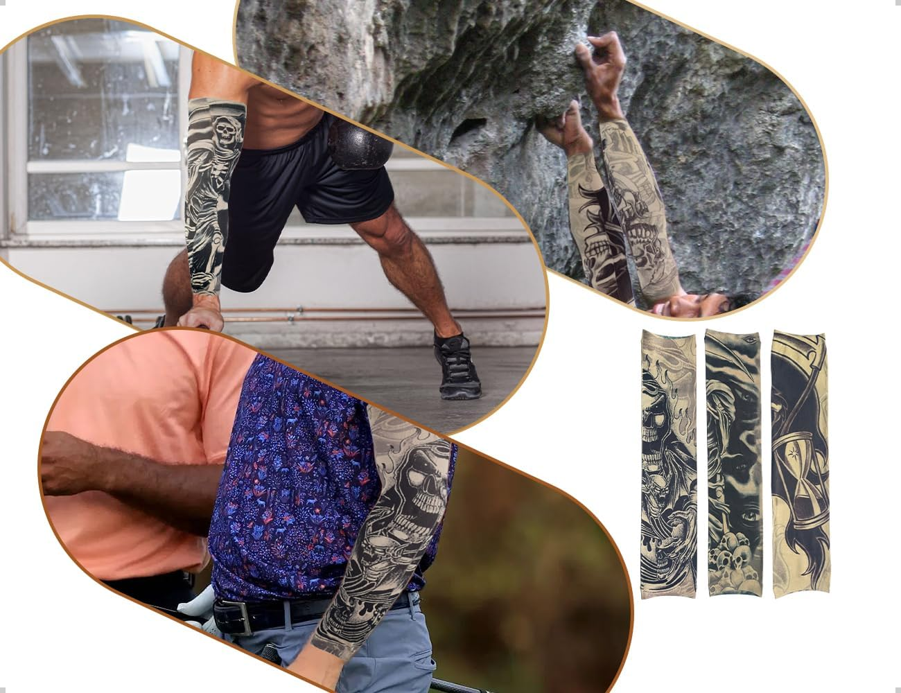 Emezddo Set of 6 Tattoo Sleeves Set, Fake Sun Cream Tattoo Arm Stockings, Used for Men Women Carnival Party Festive Costumes Stage Performances image number 1