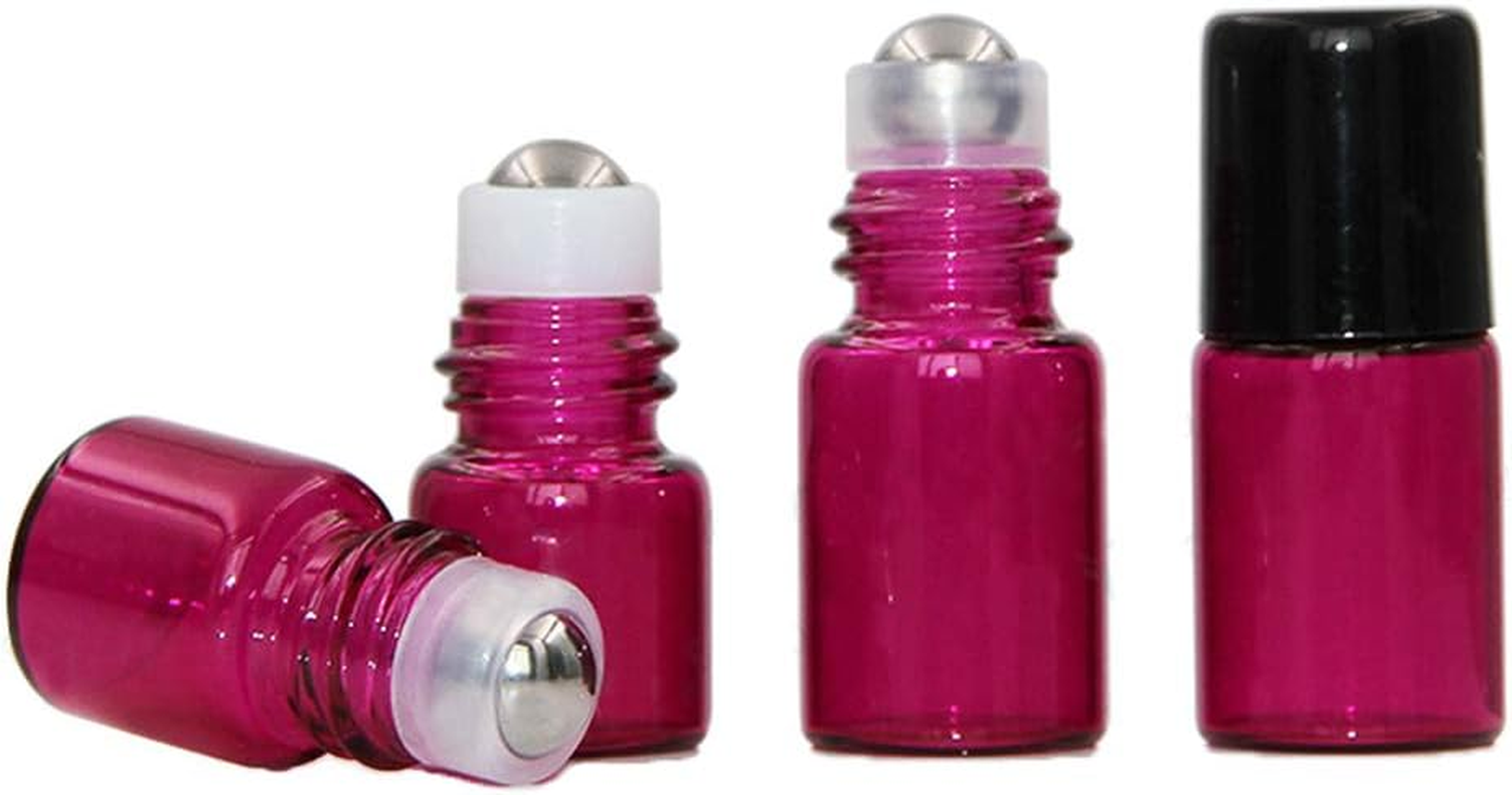 JIHUOO Pack of 15 Glass Essential Oil Roller Bottles Refillable Roll on Empty Bottle Bottle Rose Red 2 Ml