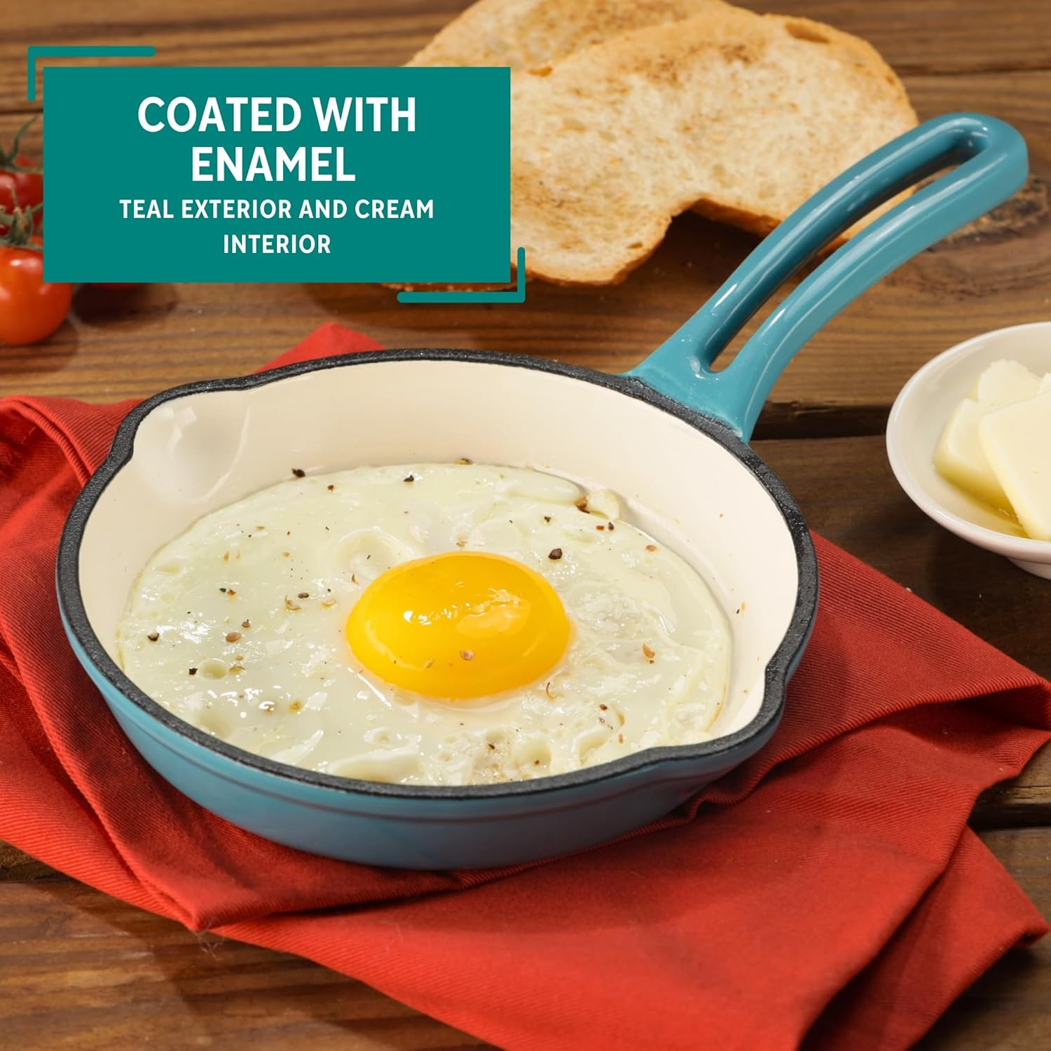 Mirro 6" MIR-19060 6" Mini Cast Iron Skillet, Teal, Ready to Use image number 3