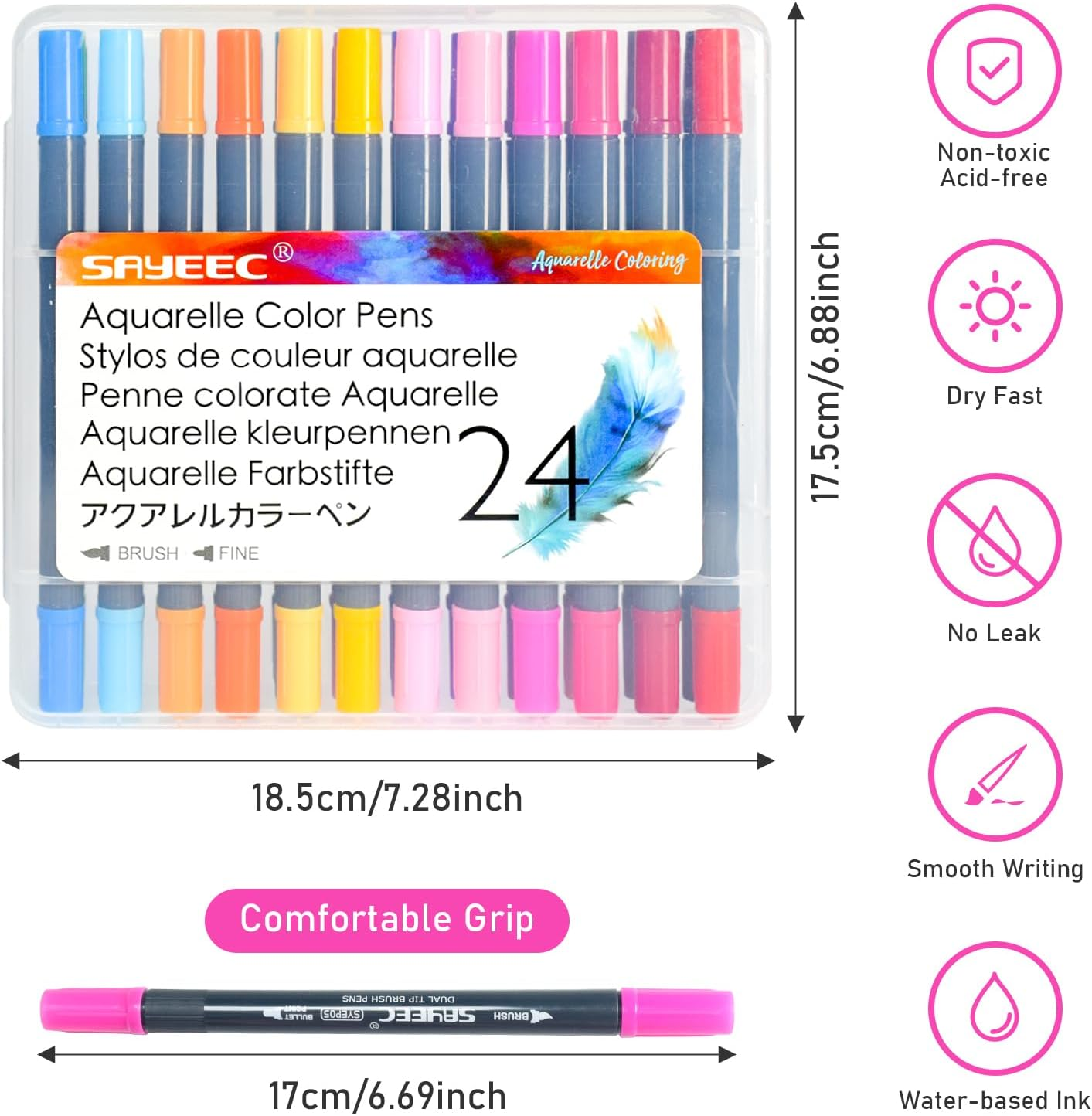 SAYEEC Watercolor Dual Brush Pens 24 Colors Art Coloring Markers Fine and Brush Tip Drawing Pens Artist Colored Markers for Adult Coloring Books Doodling Bullet Journaling Hand Lettering Calligraphy - 36 Pack image number 6