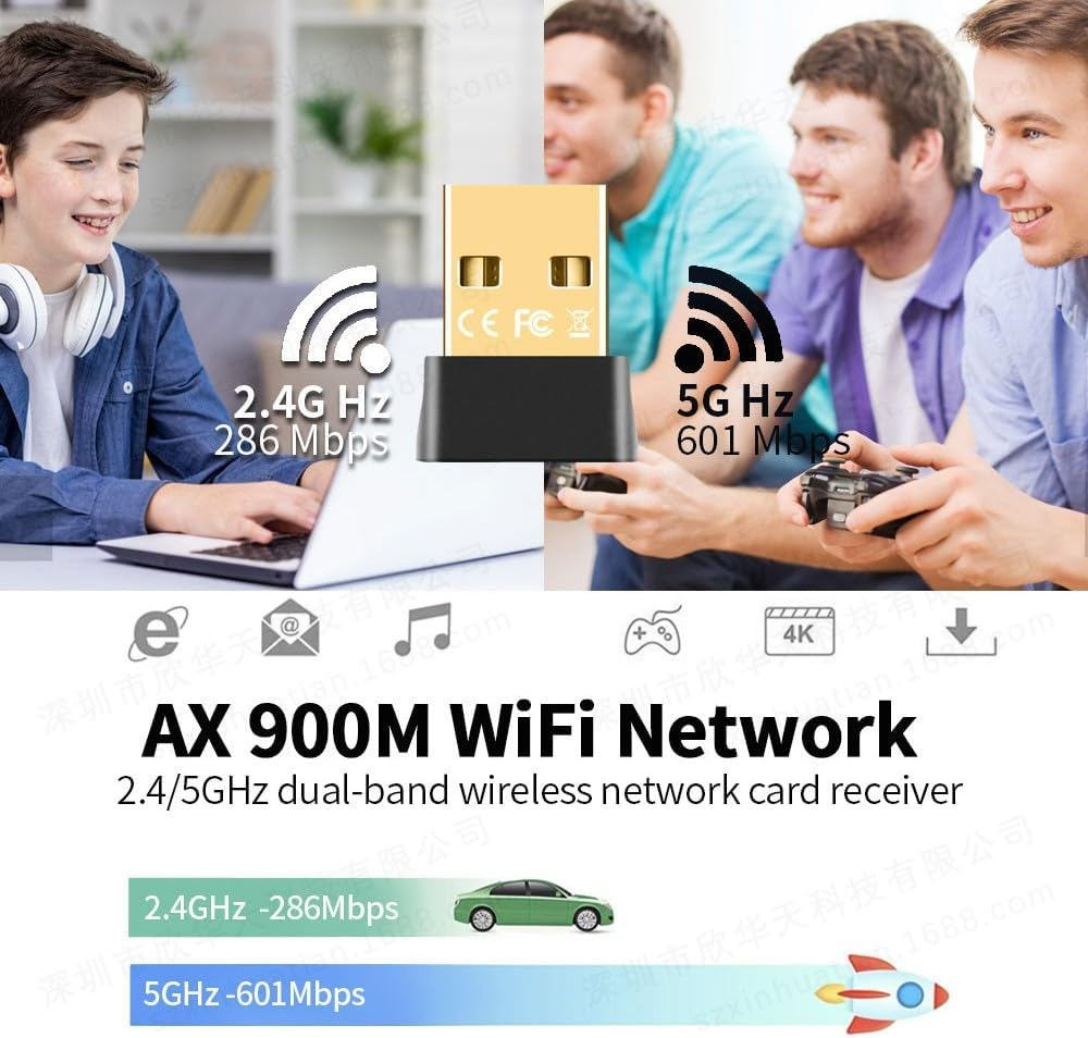 Nomel Wifi 6 USB Adapter for Desktop PC, Dual Band AX900 Wireless Network Dongle, Plug & Play Mini Wifi Receiver 5Ghz/2.4Ghz, Compatible with Window 7/10/11S 7/10/11 image number 3