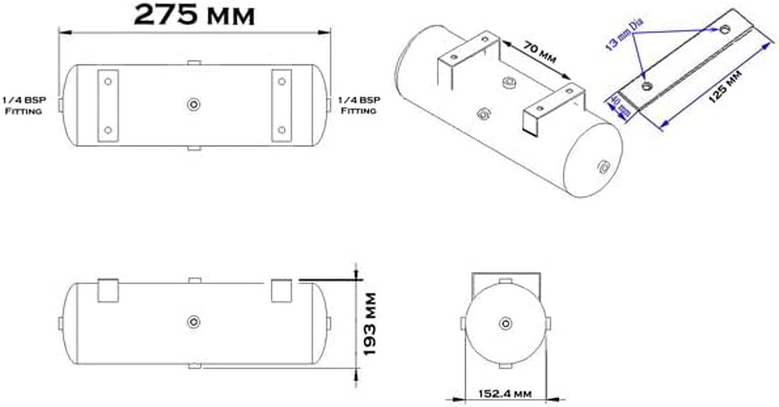 Air on Board 4 Litre Steel Air Tank Compatible with ARB Air Fitting Compressor Fits Toyota/Nissan/Holden/Mitsubishi Etc. image number 3